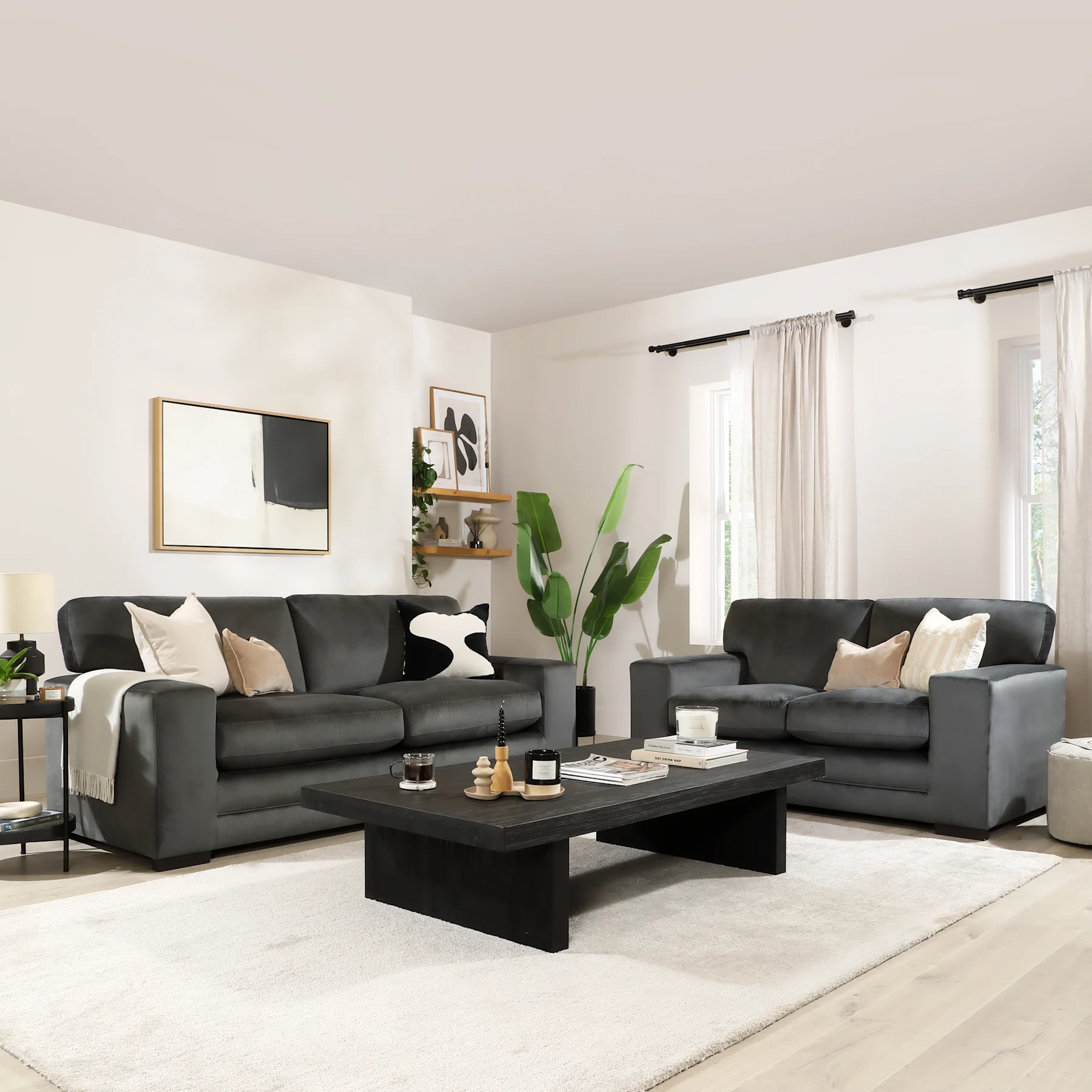 Manhattan 3+2 Seater Sofa Set, Charcoal Grey House Velvet