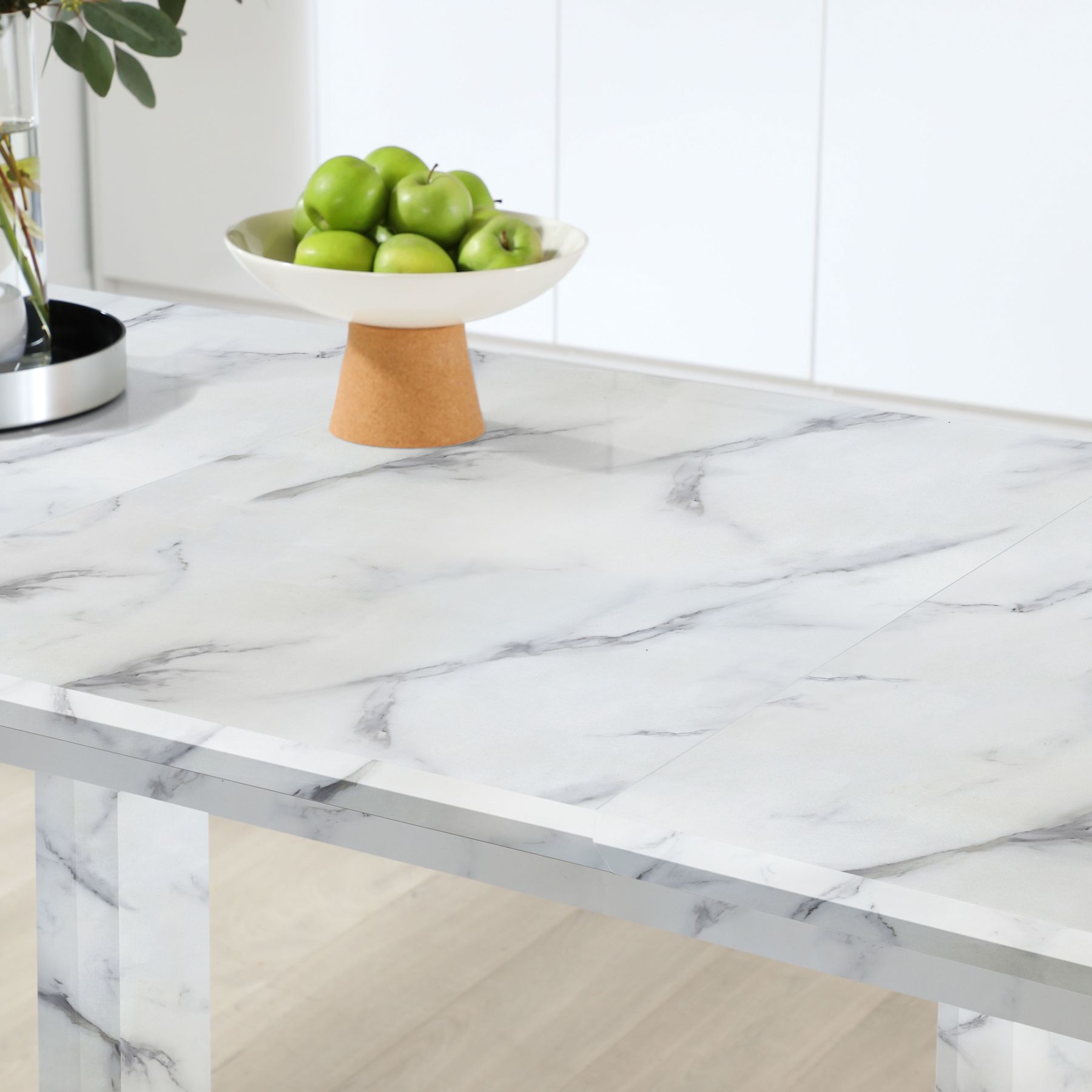 Tokyo Extending Dining Table & 4 Riva Chairs, White Marble Effect, Grey ...