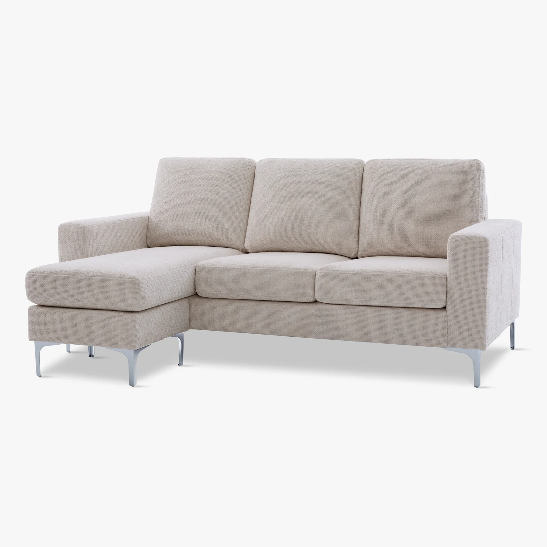Baltimore L-Shape Corner Sofa, Ivory Woven Chenille Fabric