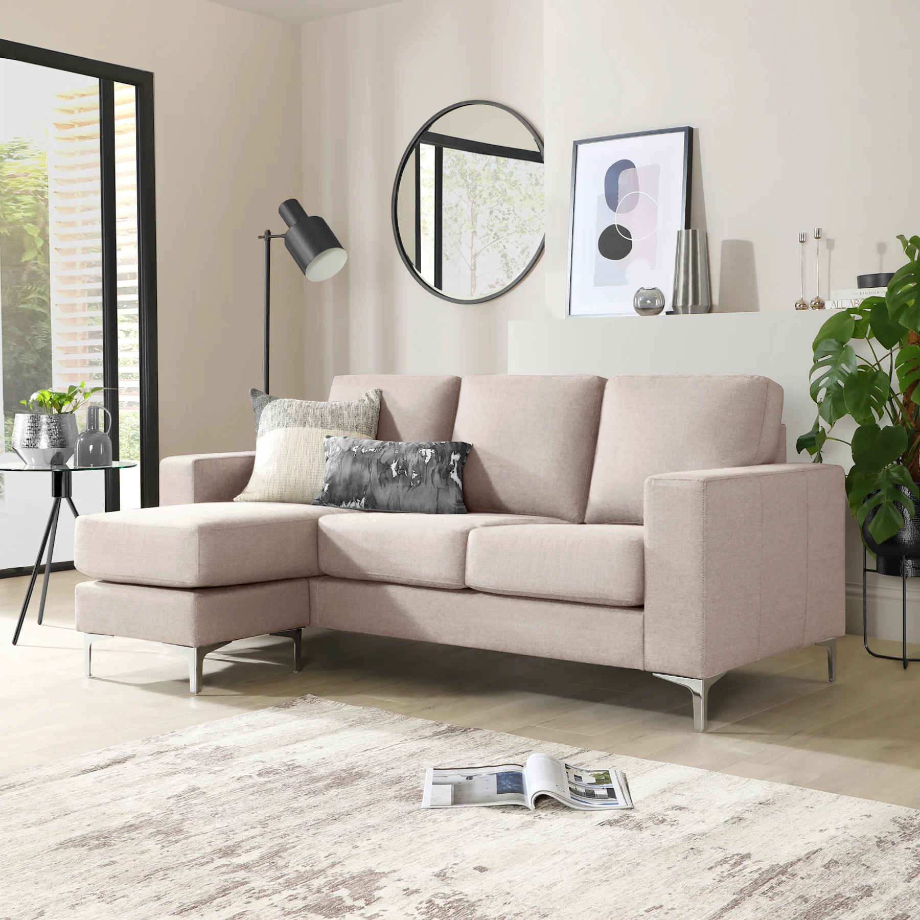 Baltimore L-Shape Corner Sofa, Beige Classic Plush Fabric
