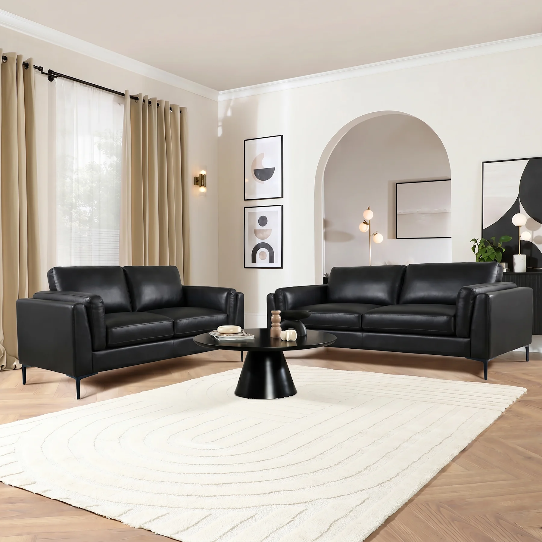 Lucia 3+2 Seater Sofa Set, Black Premium Faux Leather