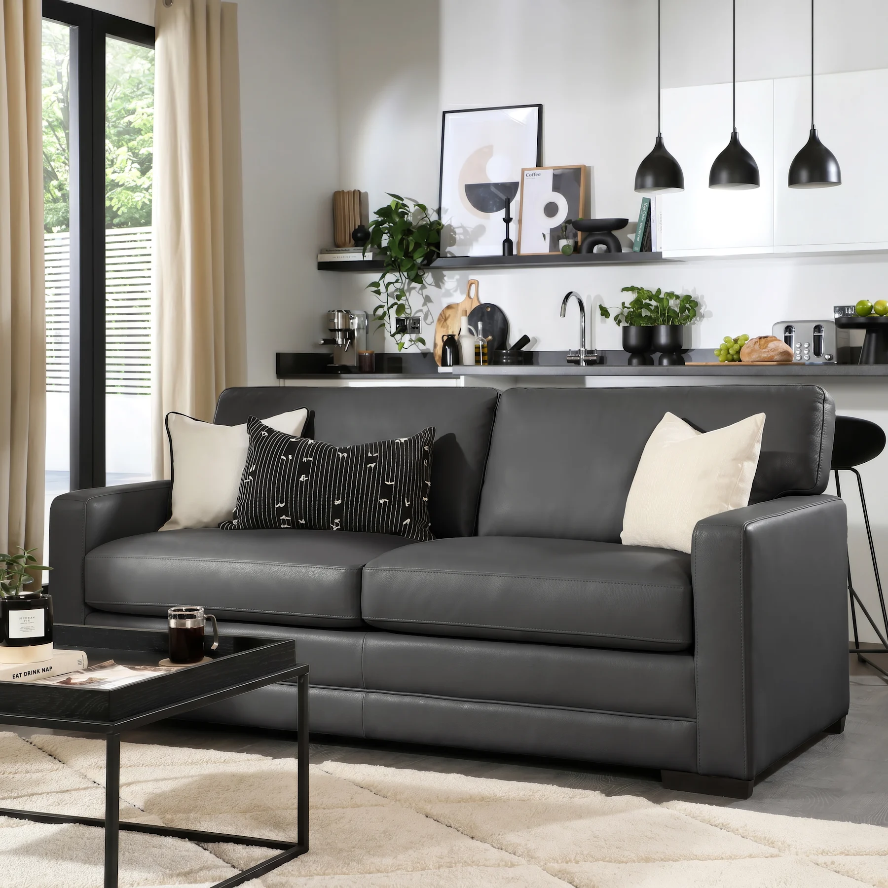 Arden 3 Seater Sofa, Grey Premium Faux Leather