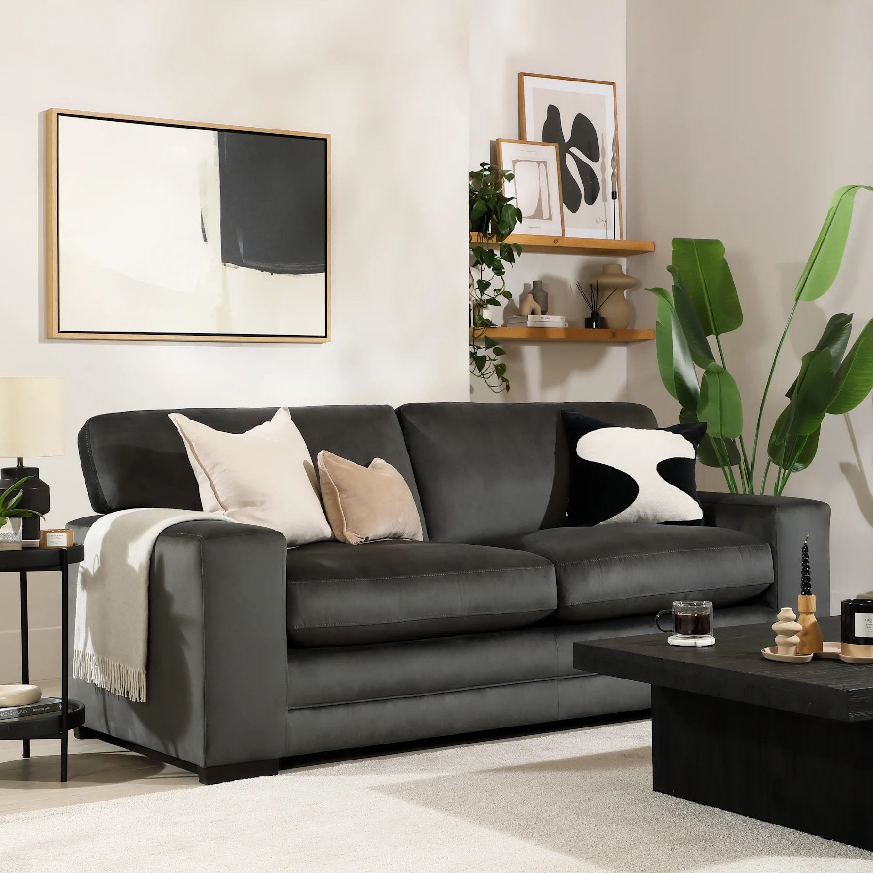 Manhattan 3 Seater Sofa, Charcoal Grey House Velvet