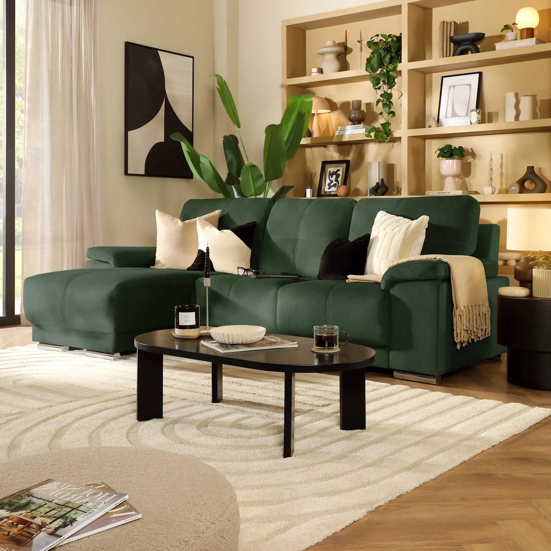 Kansas L-Shape Corner Sofa, Left-Hand Facing, Moss Green Classic Velvet