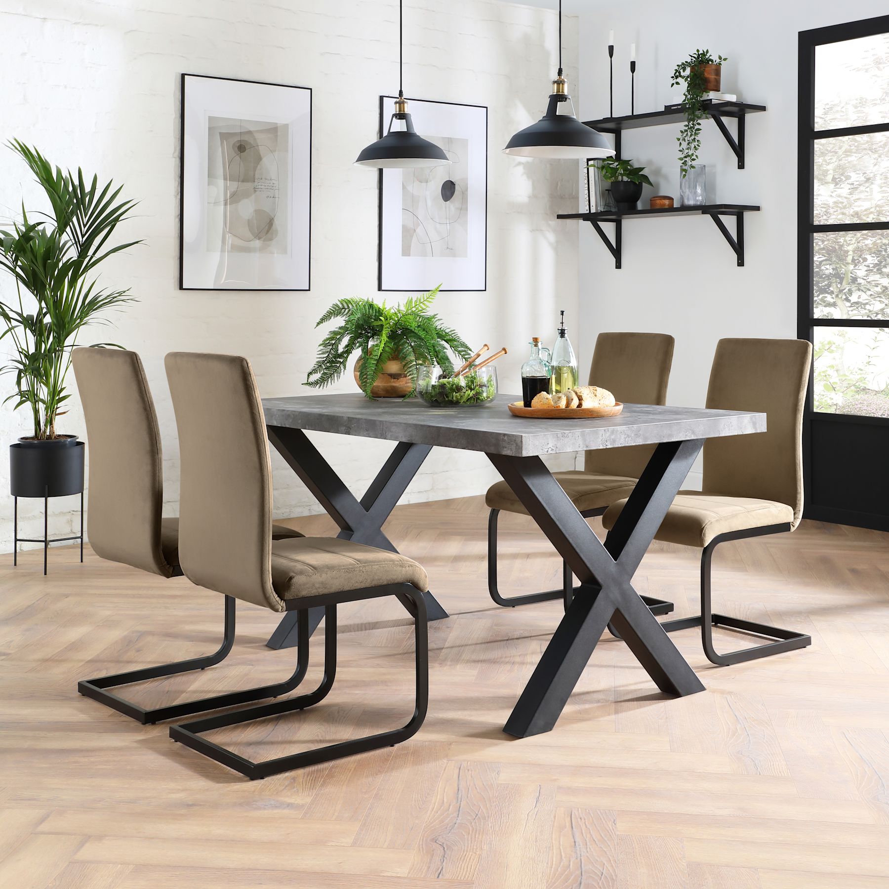 Franklin Industrial Dining Table & 4 Perth Chairs, Grey Concrete Effect ...