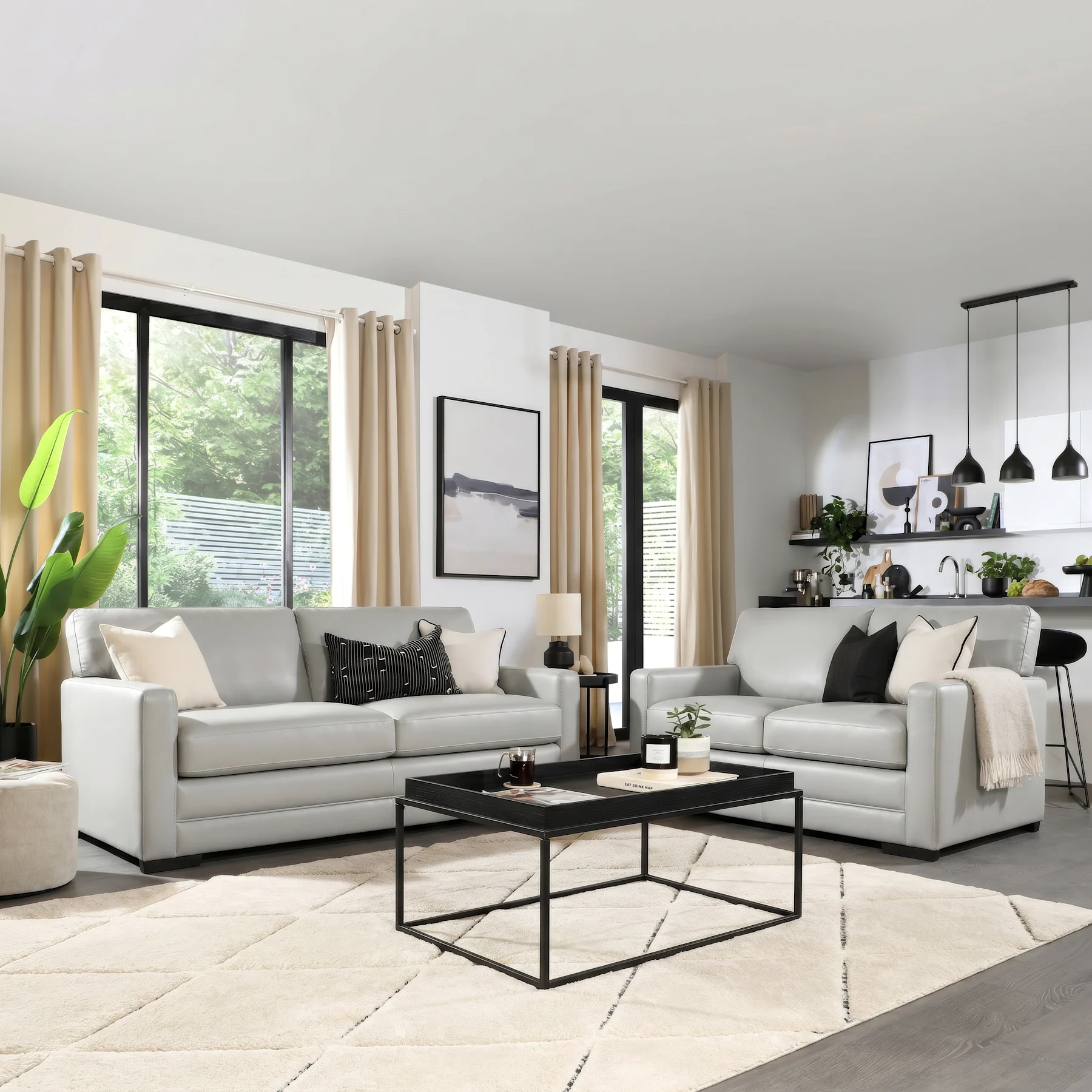 Arden 3+2 Seater Sofa Set, Light Grey Premium Faux Leather