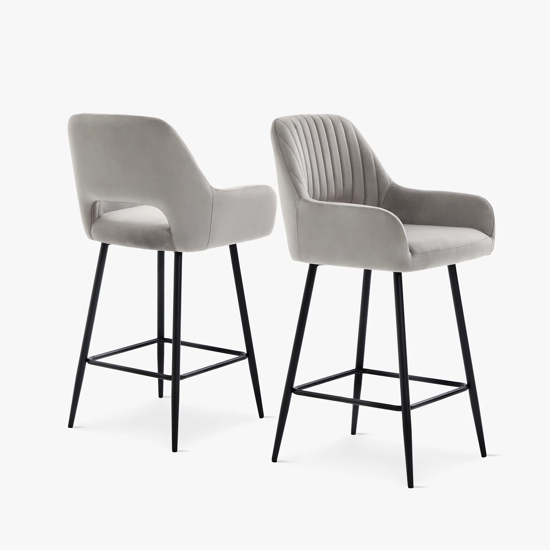 Clara Bar Stool, Grey Classic Velvet & Black Steel