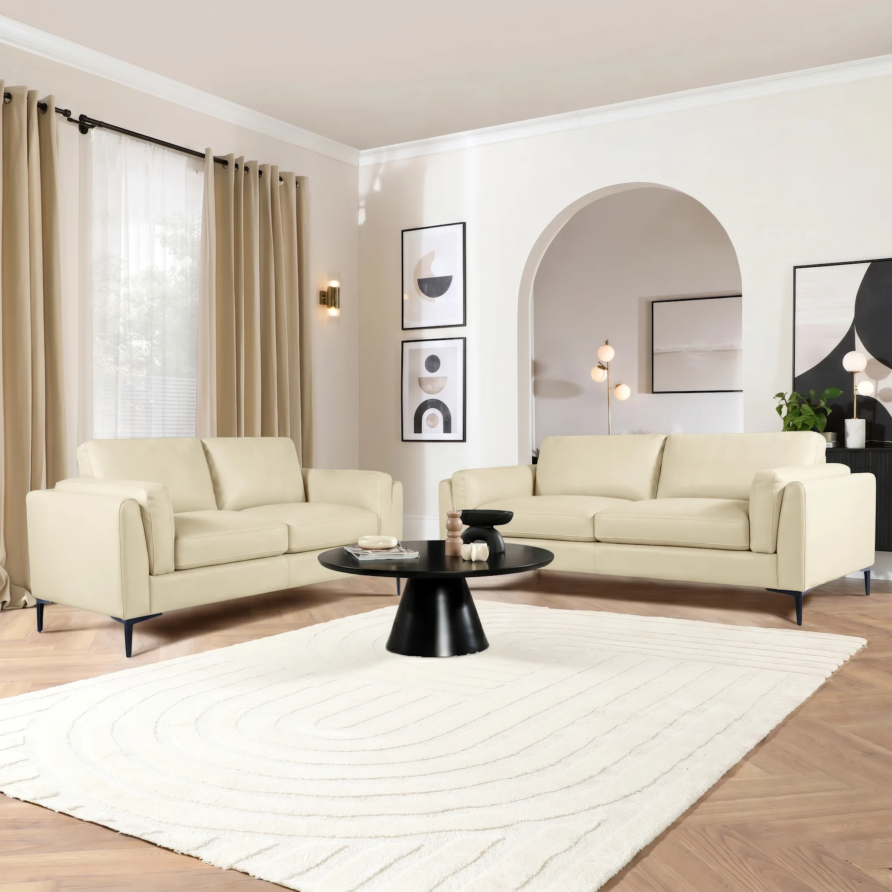 Lucia 3+2 Seater Sofa Set, Ivory Premium Faux Leather