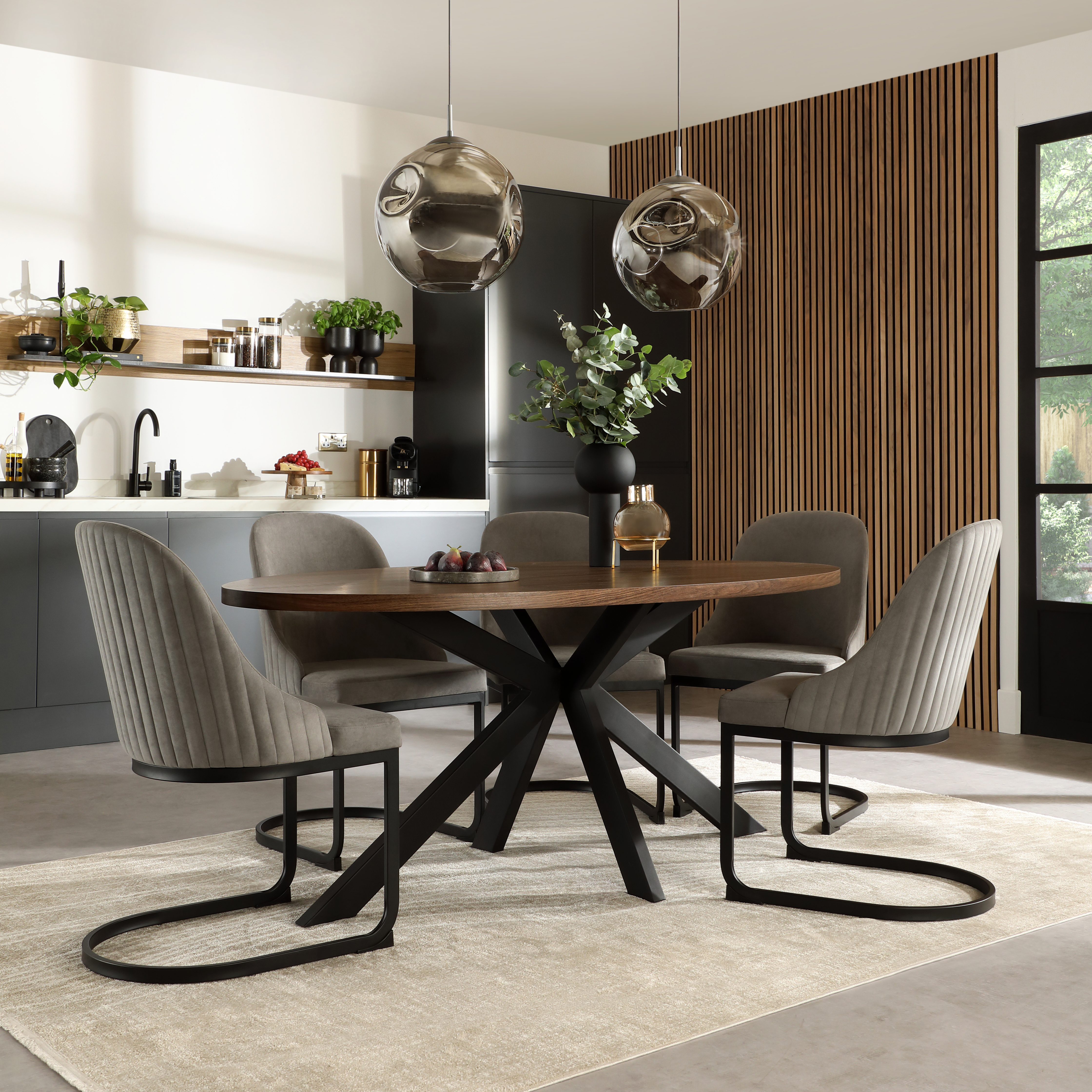 Madison Oval Industrial Dining Table & 4 Riva Chairs, Walnut