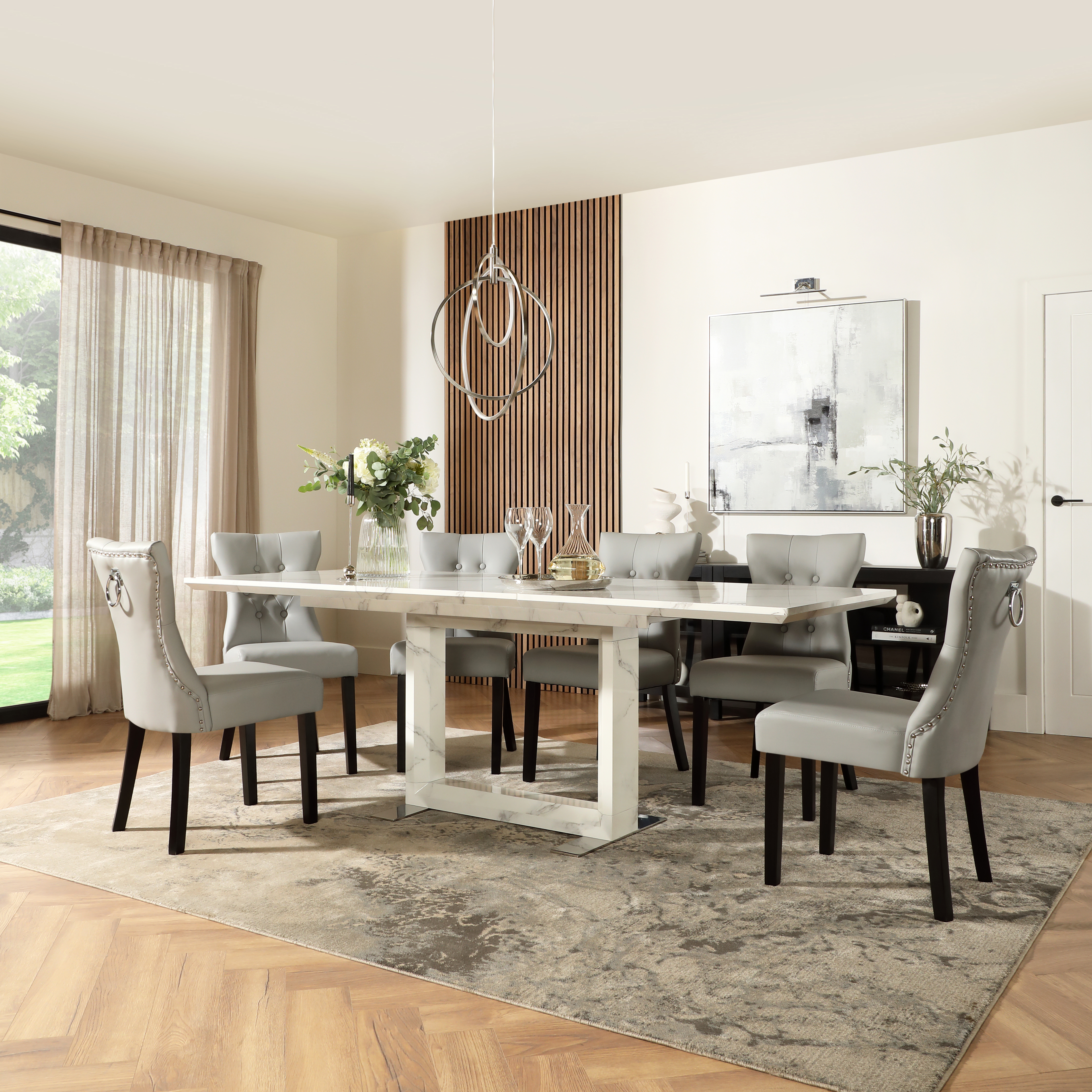 Tokyo Extending Dining Table & 4 Kensington Chairs, White Marble Effect ...