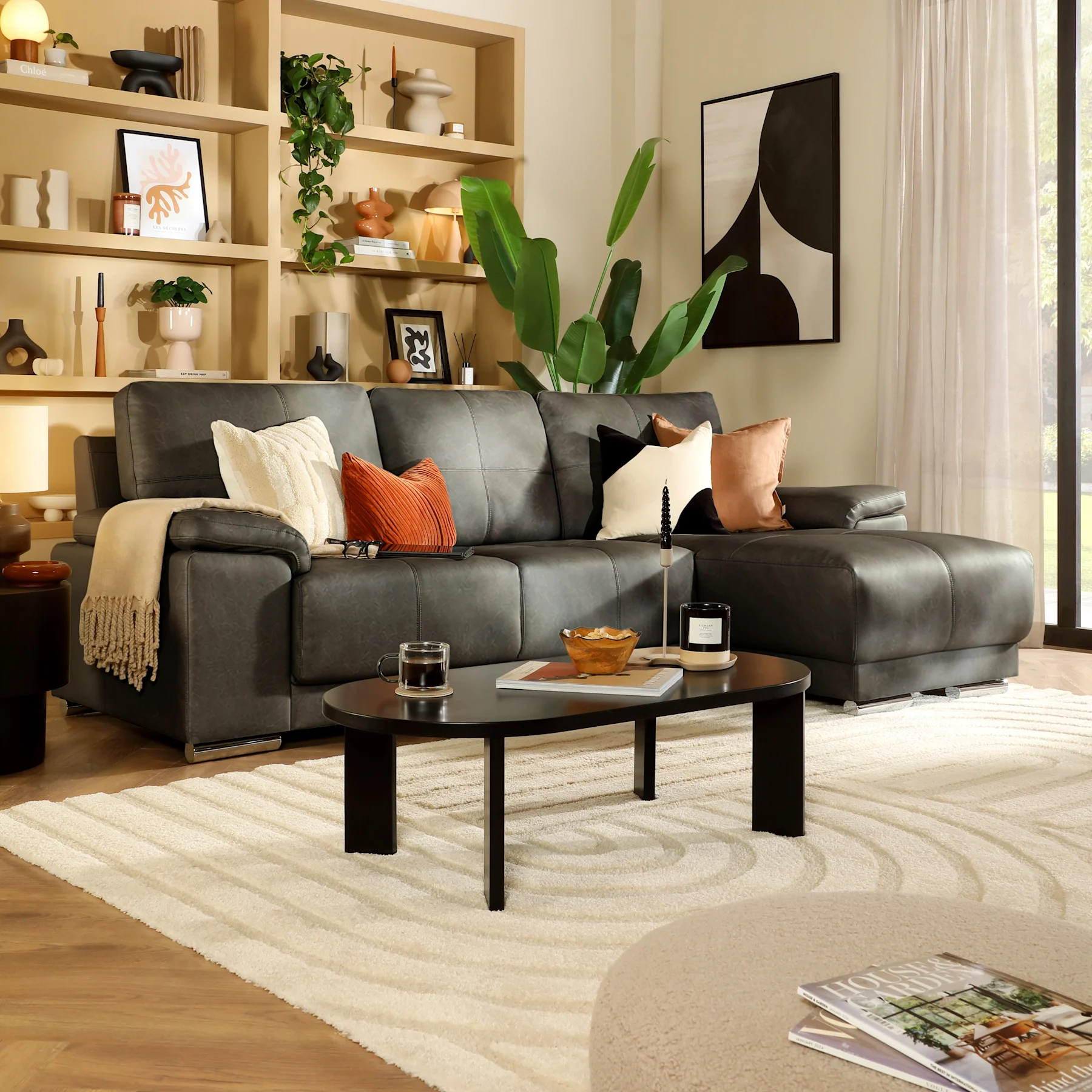 Kansas L-Shape Corner Sofa, Right-Hand Facing, Vintage Grey Premium Faux Leather