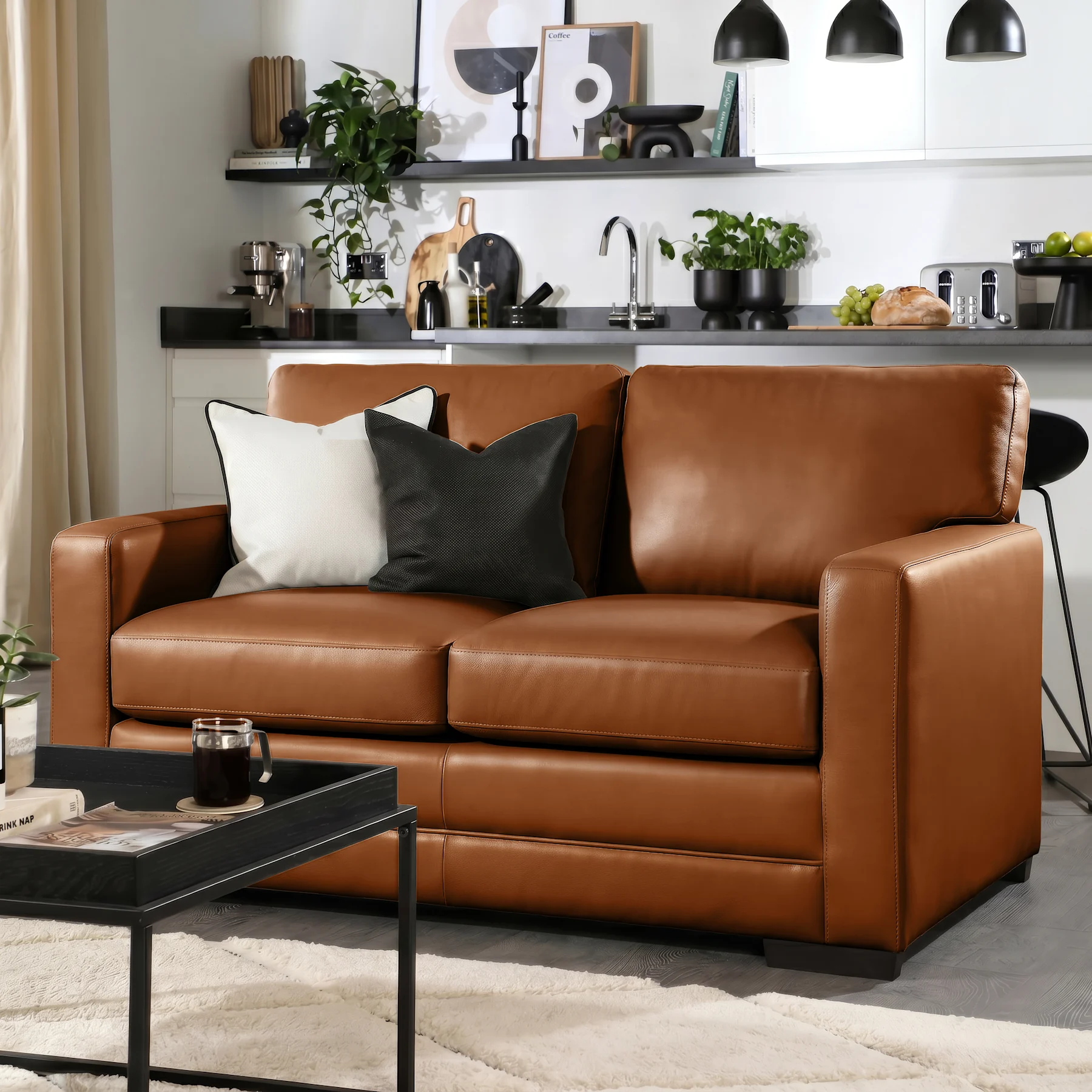 Arden 2 Seater Sofa, Tan Premium Faux Leather