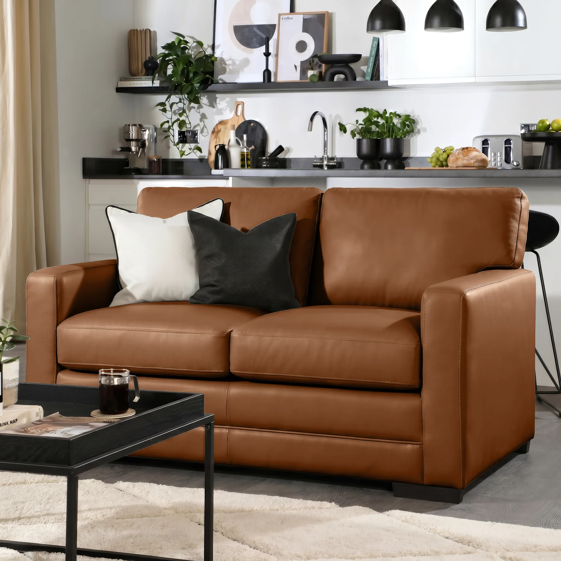 Arden 2 Seater Sofa, Tan Premium Faux Leather