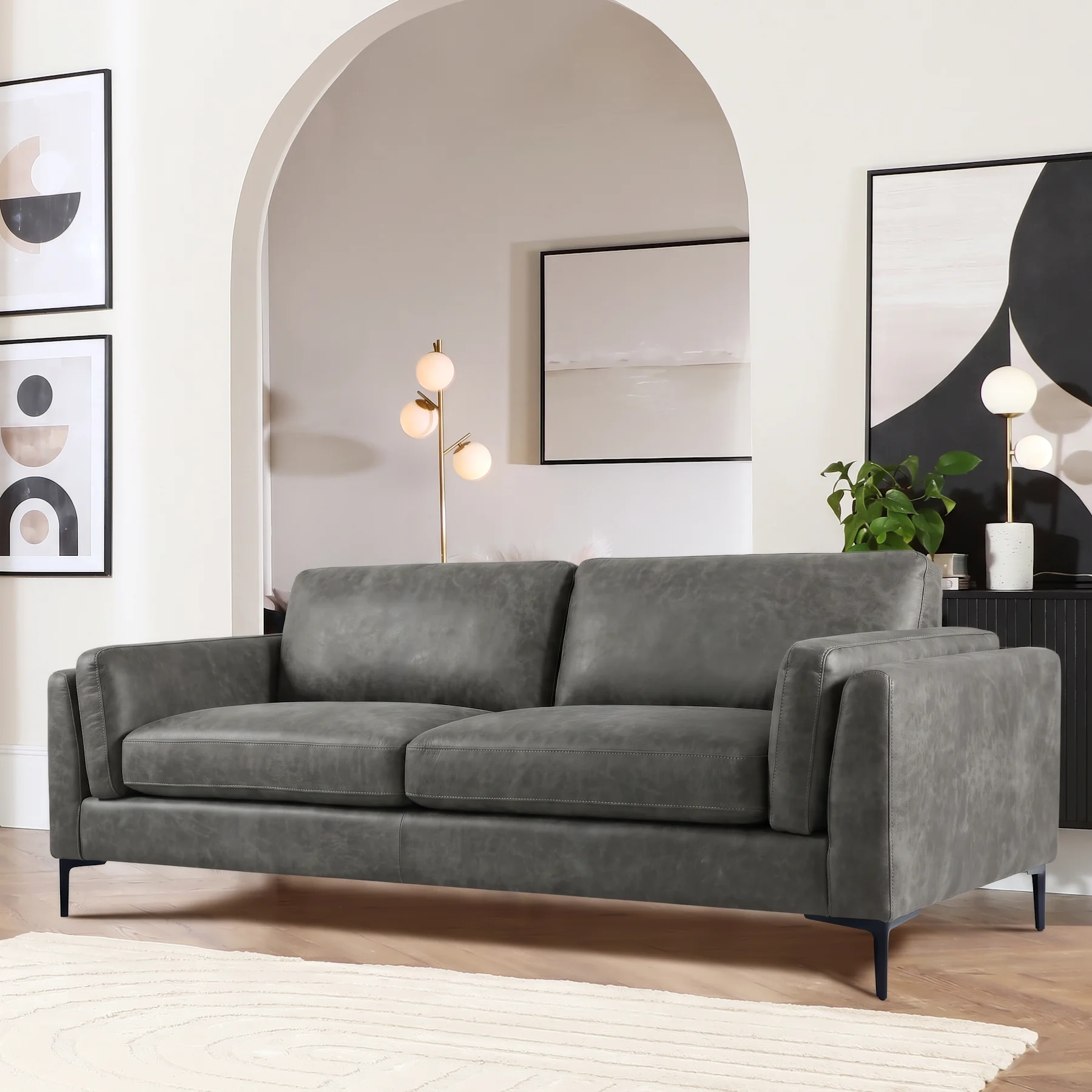 Lucia 3 Seater Sofa, Vintage Grey Premium Faux Leather