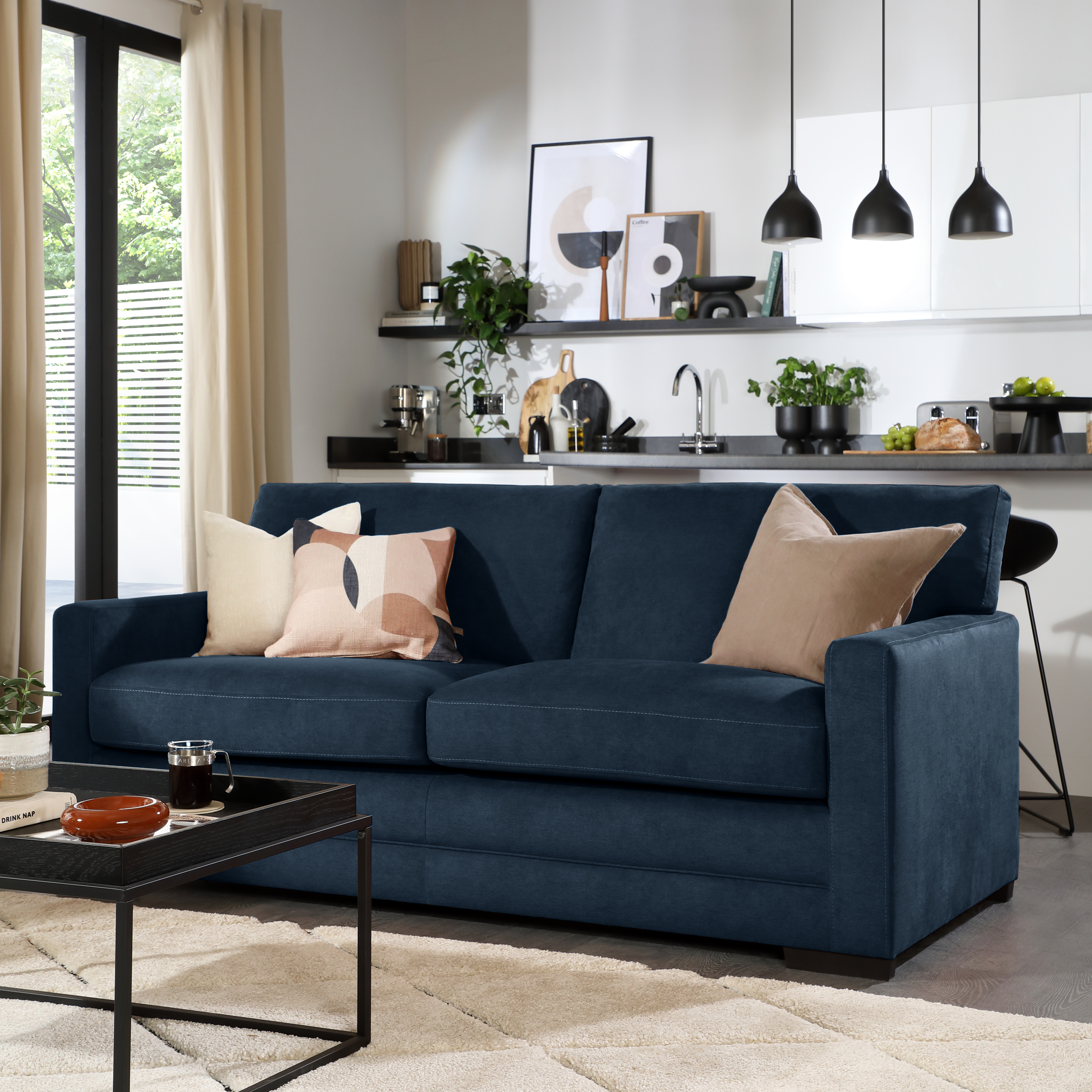 Arden 3 Seater Sofa, Navy Blue House Plush Fabric Only £599.99 ...