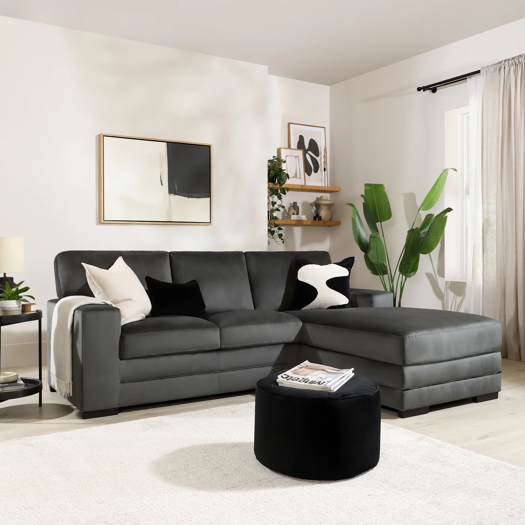 Manhattan L-Shape Corner Sofa, Right-Hand Facing, Charcoal Grey House Velvet
