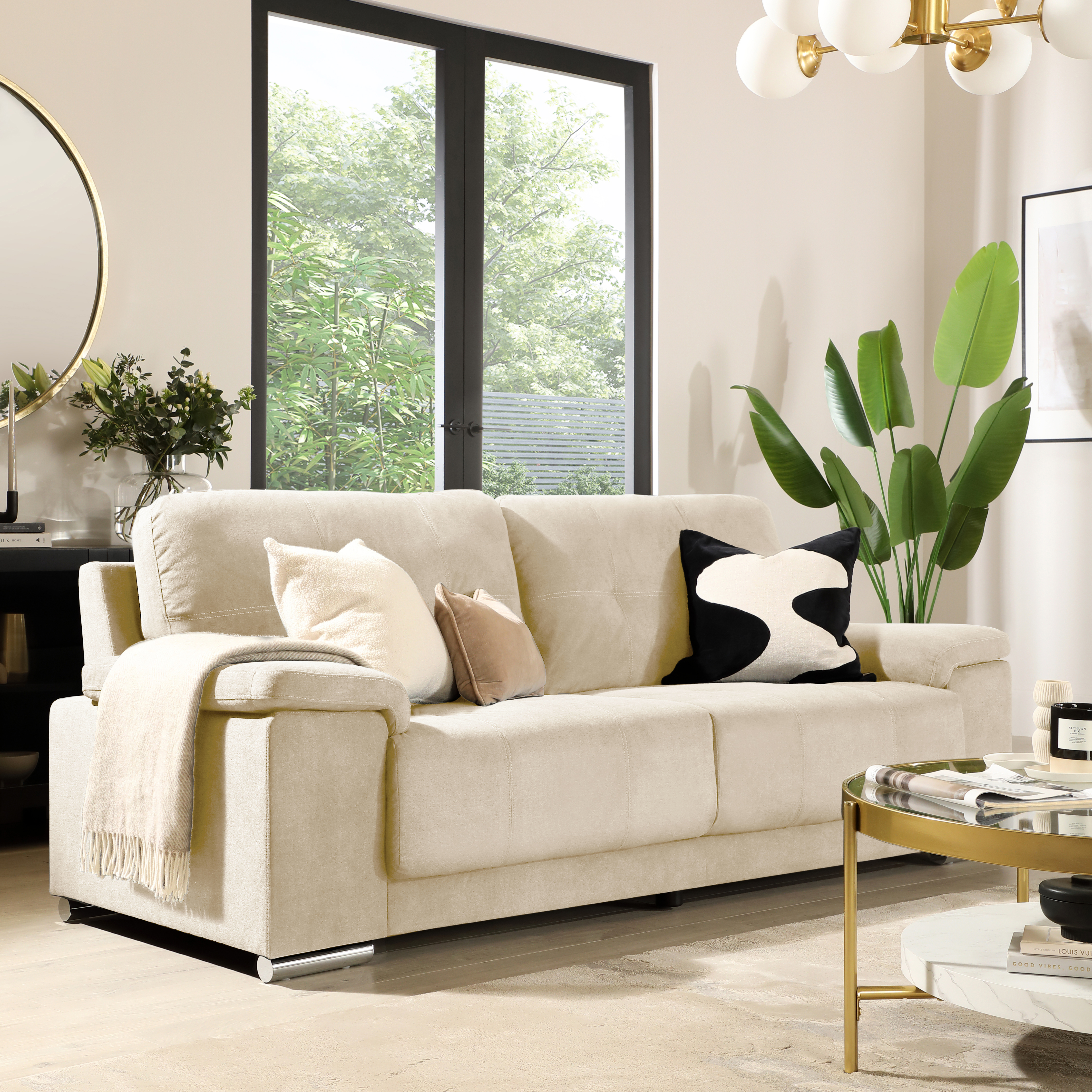 Kansas 3 Seater Sofa, Ivory Classic Plush Fabric Only £649.99