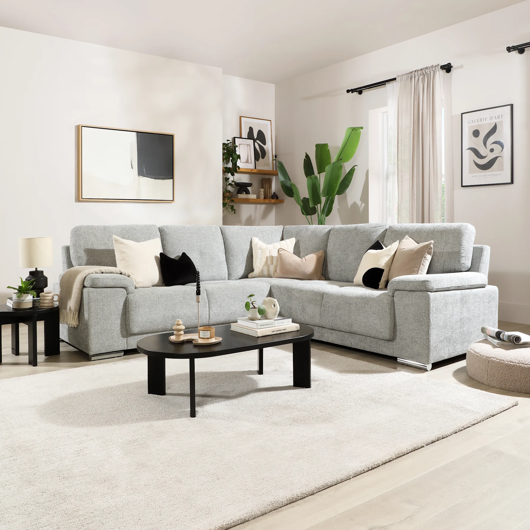 Kansas Corner Sofa, Light Grey Woven Chenille Fabric