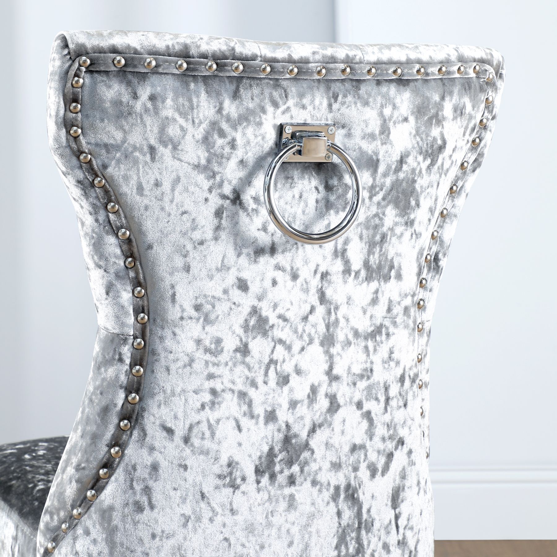Kensington Dining Chair, Silver Crushed Velvet & Black Solid Hardwood ...