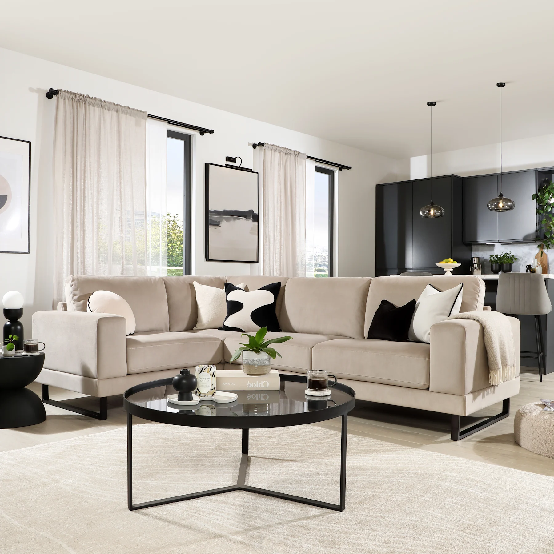 Alessia L-Shape Corner Sofa, Left-Hand Facing, Champagne Classic Velvet