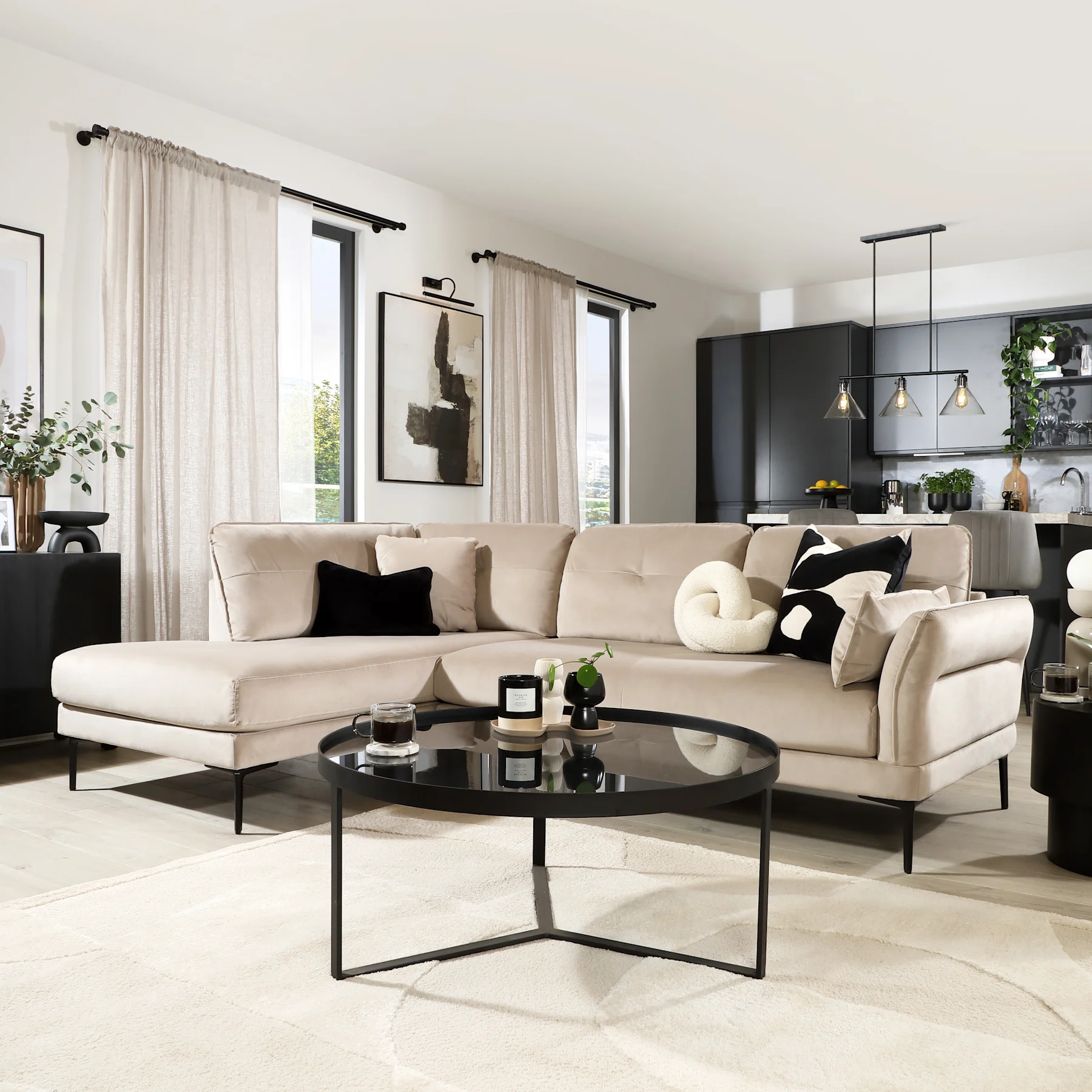 Larissa L-Shape Corner Sofa, Left-Hand Facing, Champagne Classic Velvet