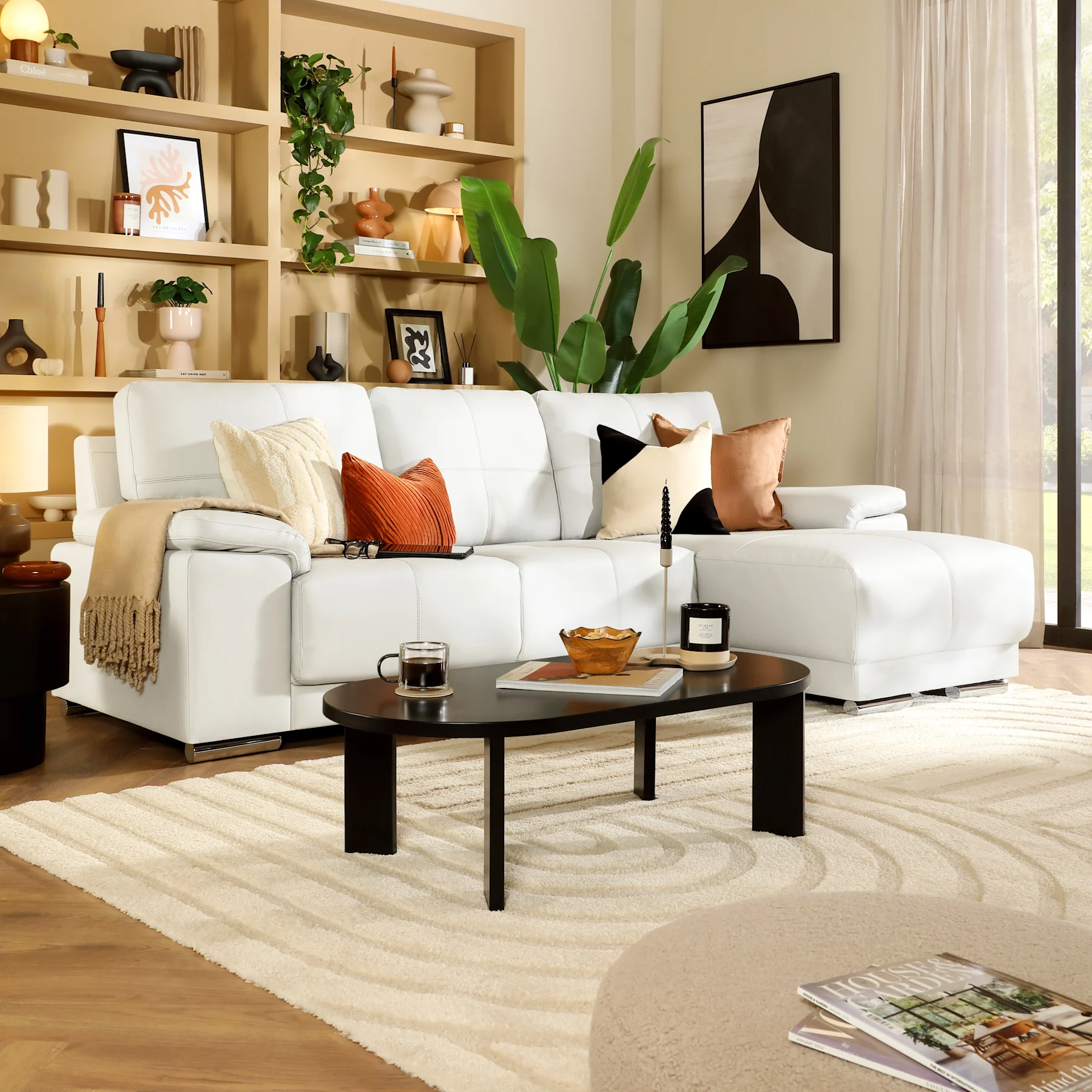 Kansas L-Shape Corner Sofa, Right-Hand Facing, White Premium Faux Leather