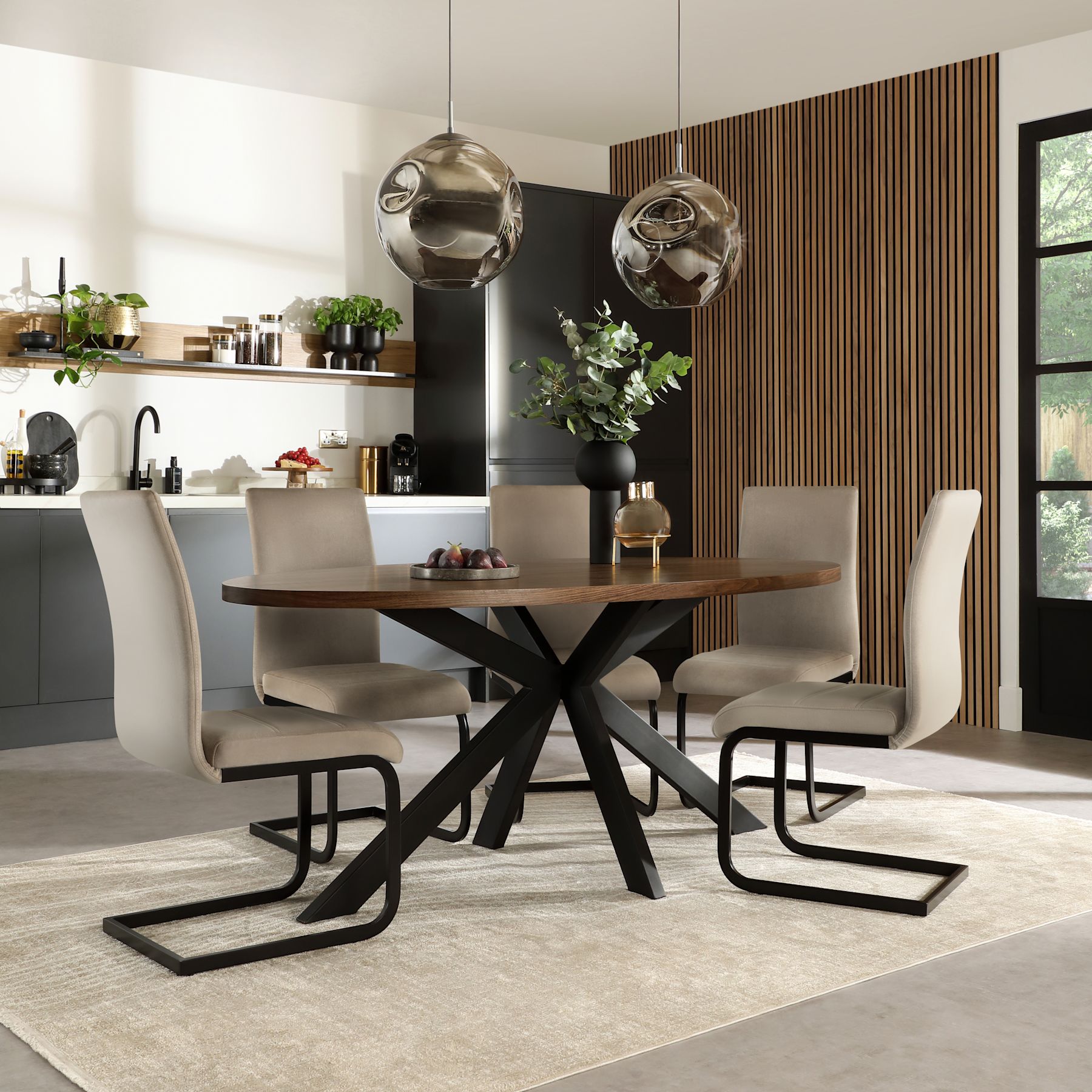 Madison Oval Industrial Dining Table & 6 Perth Chairs, Walnut Effect ...