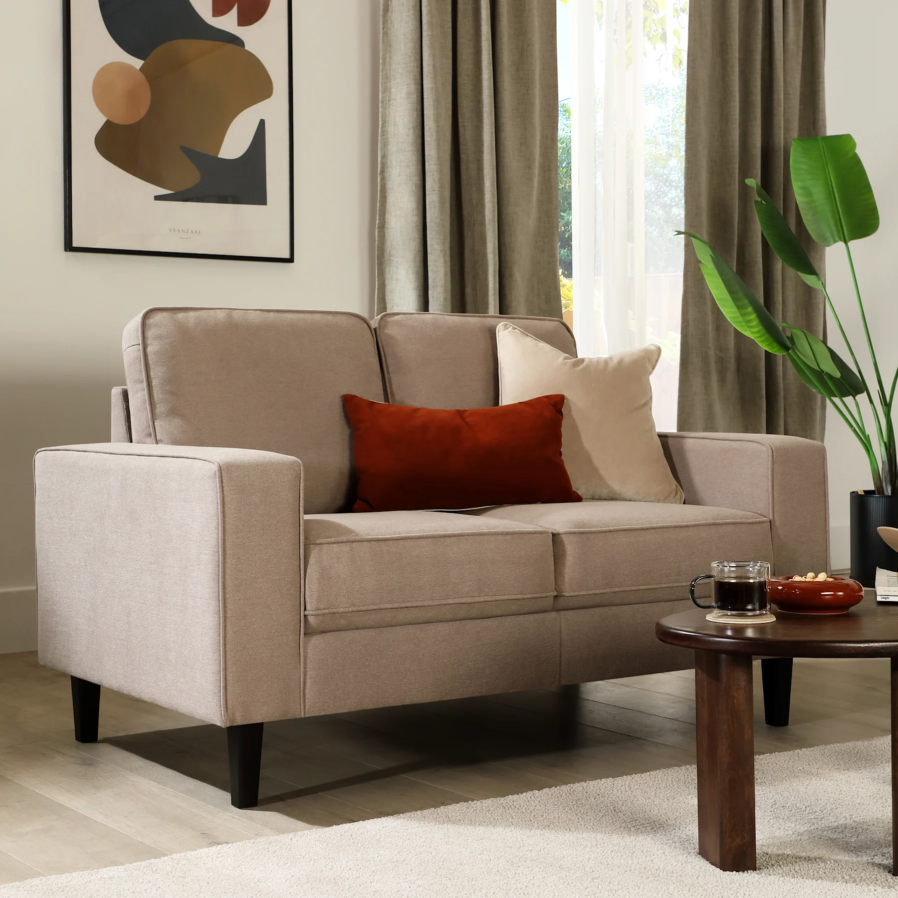 Monaco 2 Seater Sofa, Beige Classic Plush Fabric