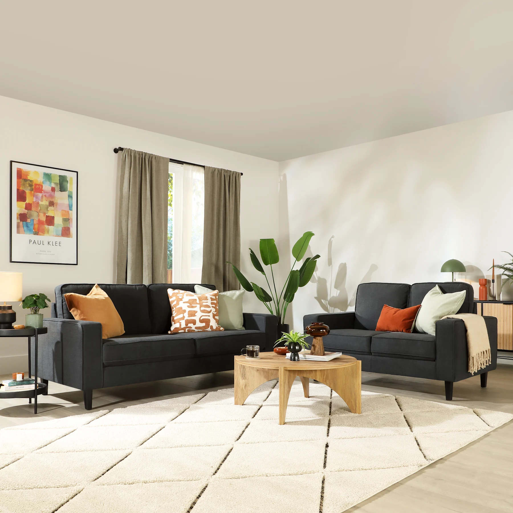 Monaco 3+2 Seater Sofa Set, Slate Grey Classic Plush Fabric