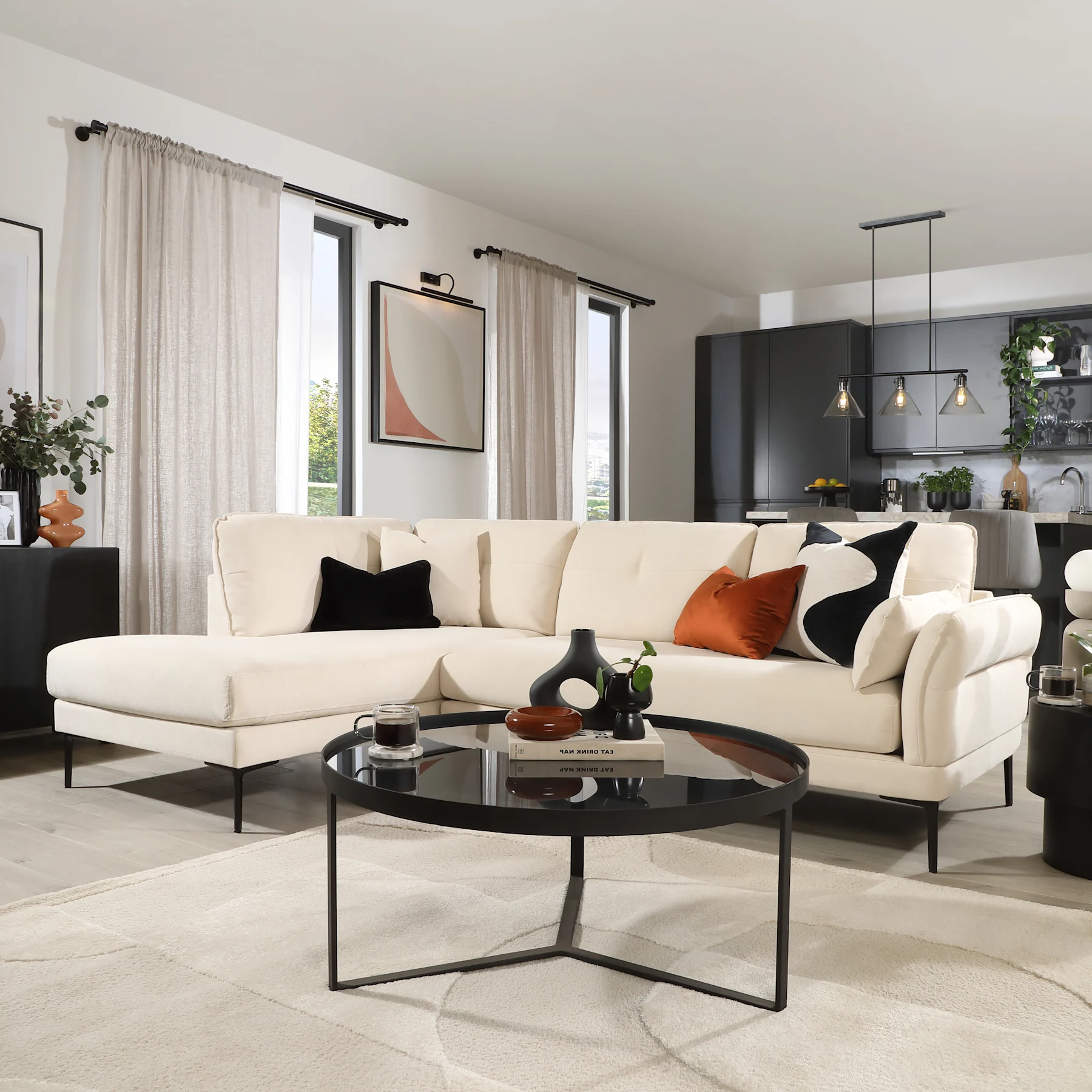 Larissa L-Shape Corner Sofa, Left-Hand Facing, Ivory Classic Plush Fabric