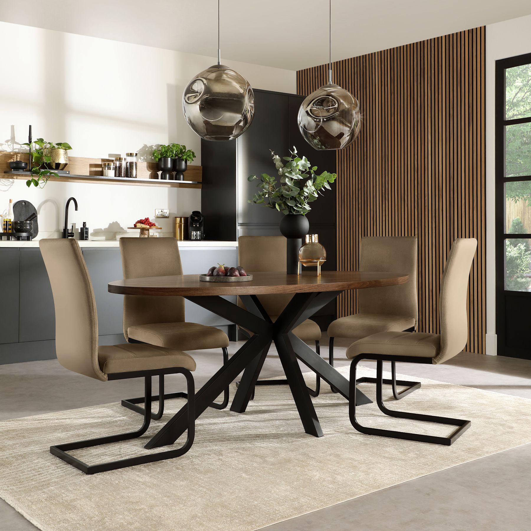 Madison Oval Industrial Dining Table & 4 Perth Chairs, Walnut Effect ...