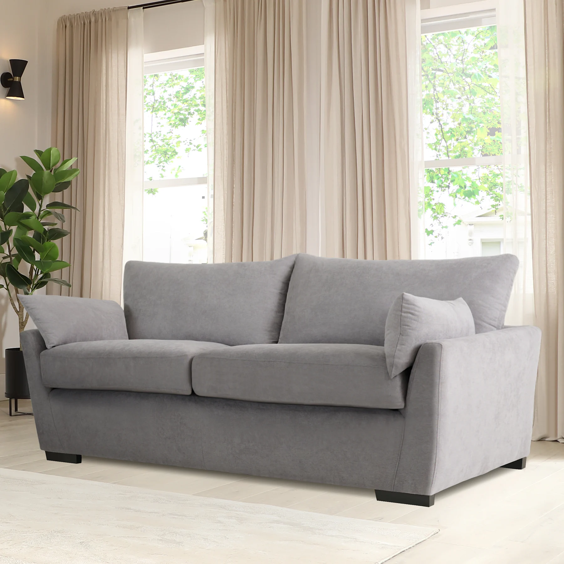 Langdon 3 Seater Sofa, Grey House Plush Fabric