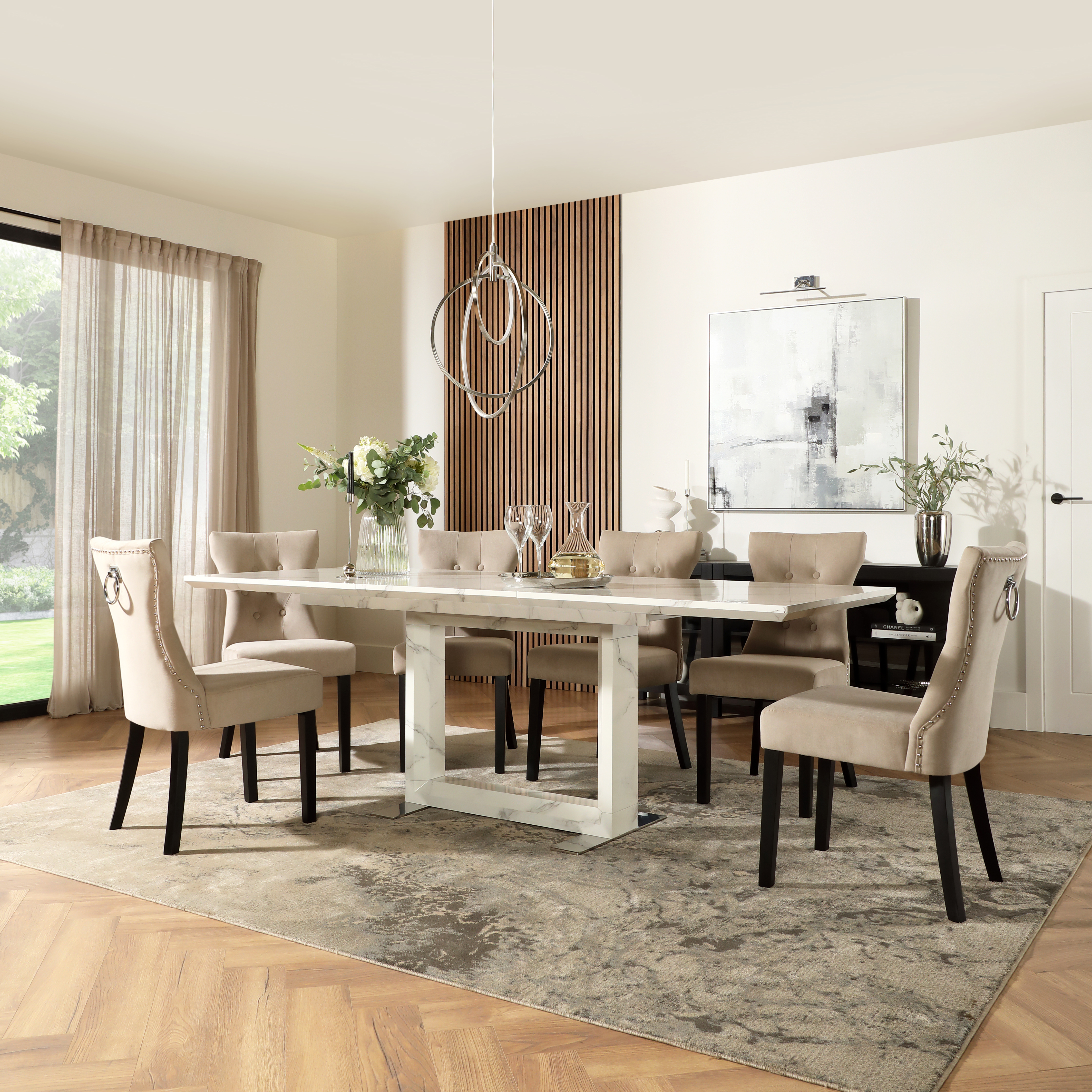 Tokyo Extending Dining Table & 4 Kensington Chairs, White Marble