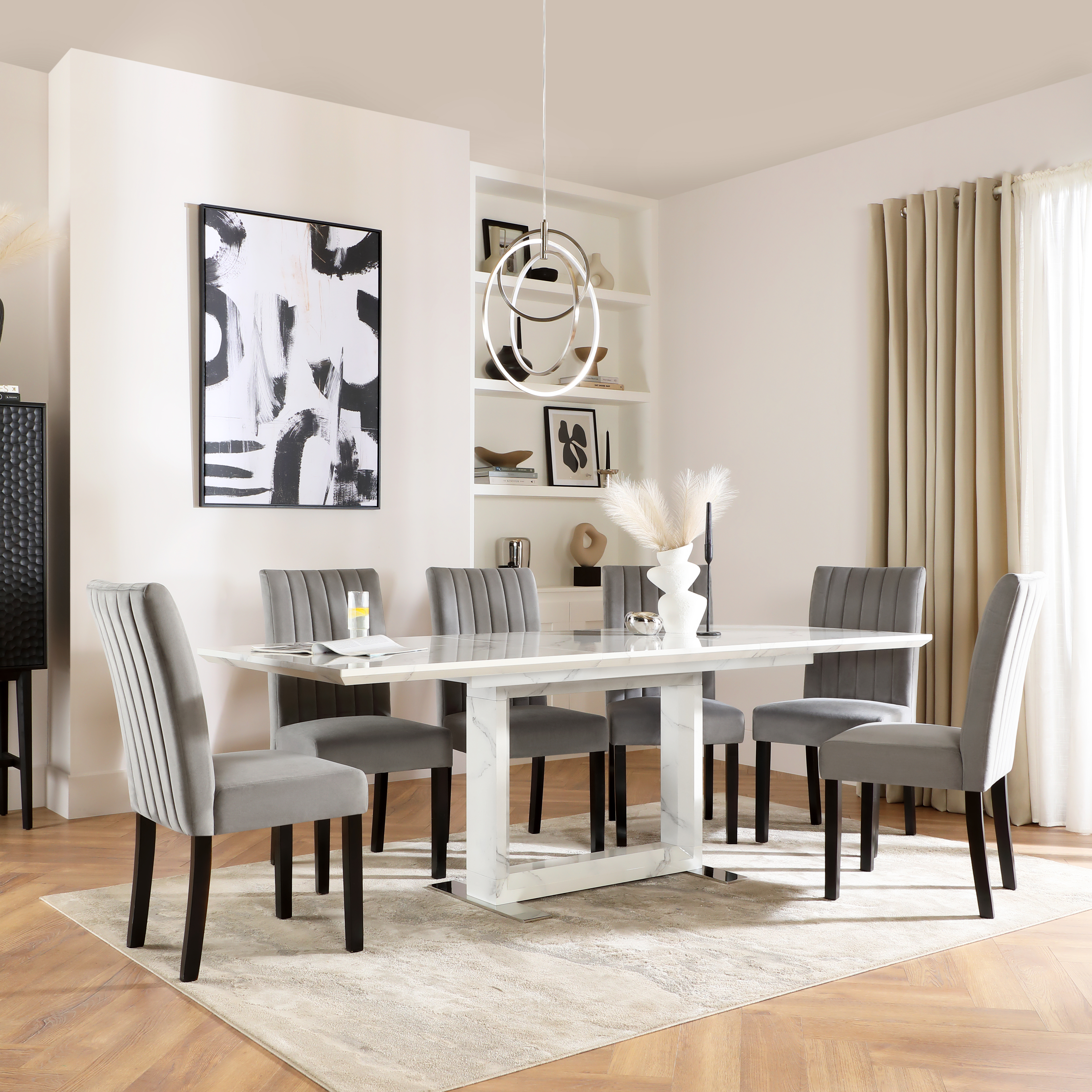 Tokyo Extending Dining Table & 8 Salisbury Chairs, White