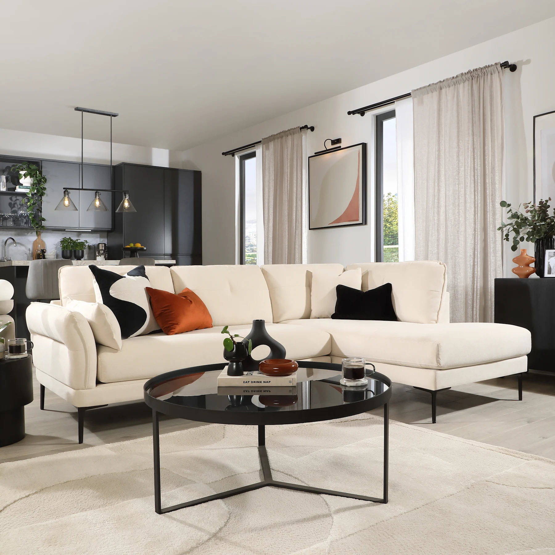 Larissa L-Shape Corner Sofa, Right-Hand Facing, Ivory Classic Plush Fabric