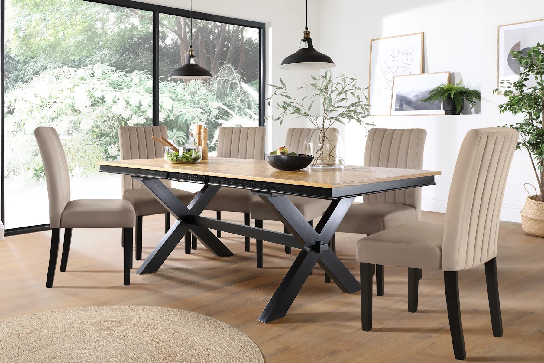 Grange Extending Dining Table & 8 Salisbury Chairs, Natural Oak Veneer & Solid Hardwood, Beige Classic Plush Fabric & Natural Oak Finished Solid Hardwood, 180-220cm