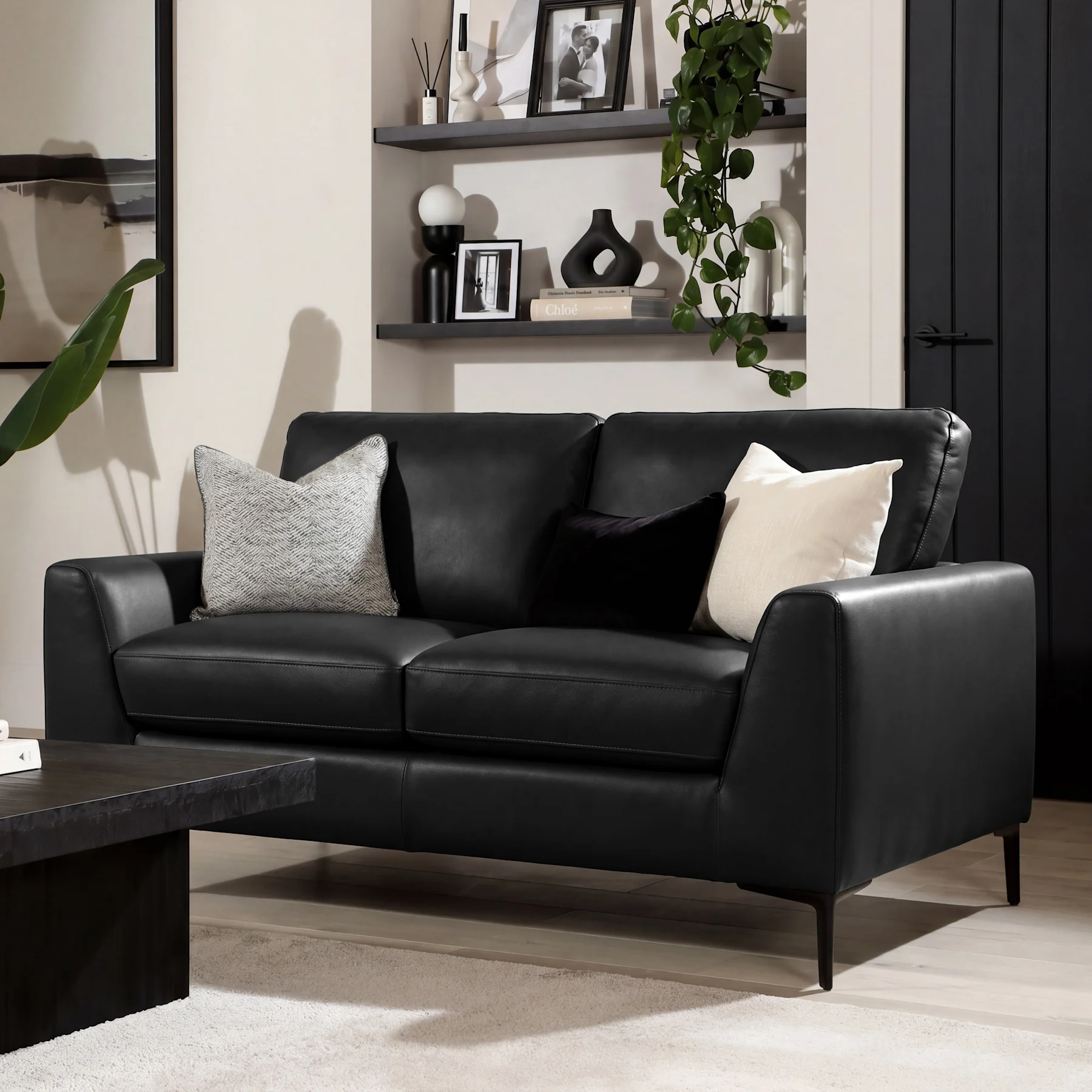 Lexi 2 Seater Sofa, Black Premium Faux Leather