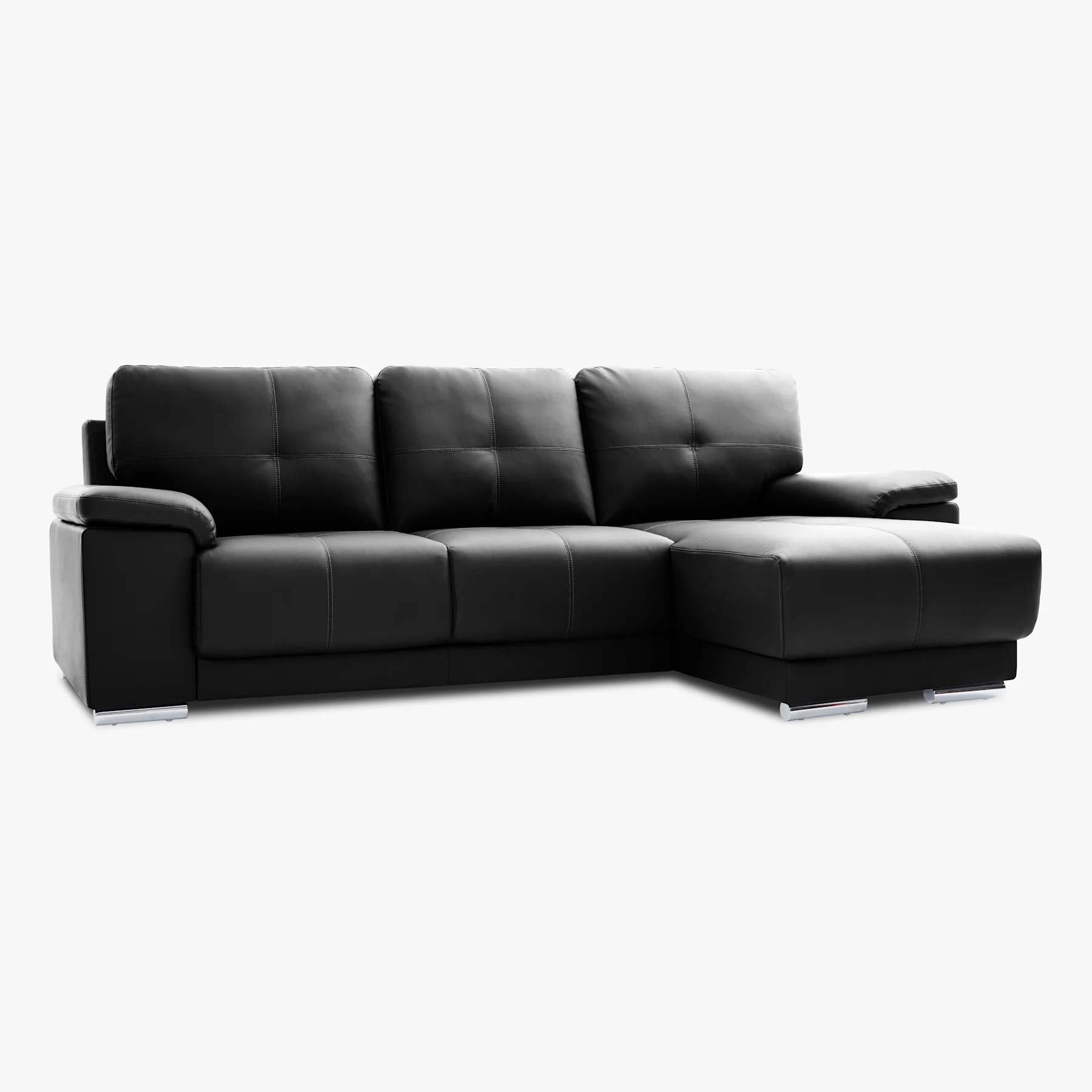 Kansas L-Shape Corner Sofa, Right Hand Facing, Black Premium Faux Leather