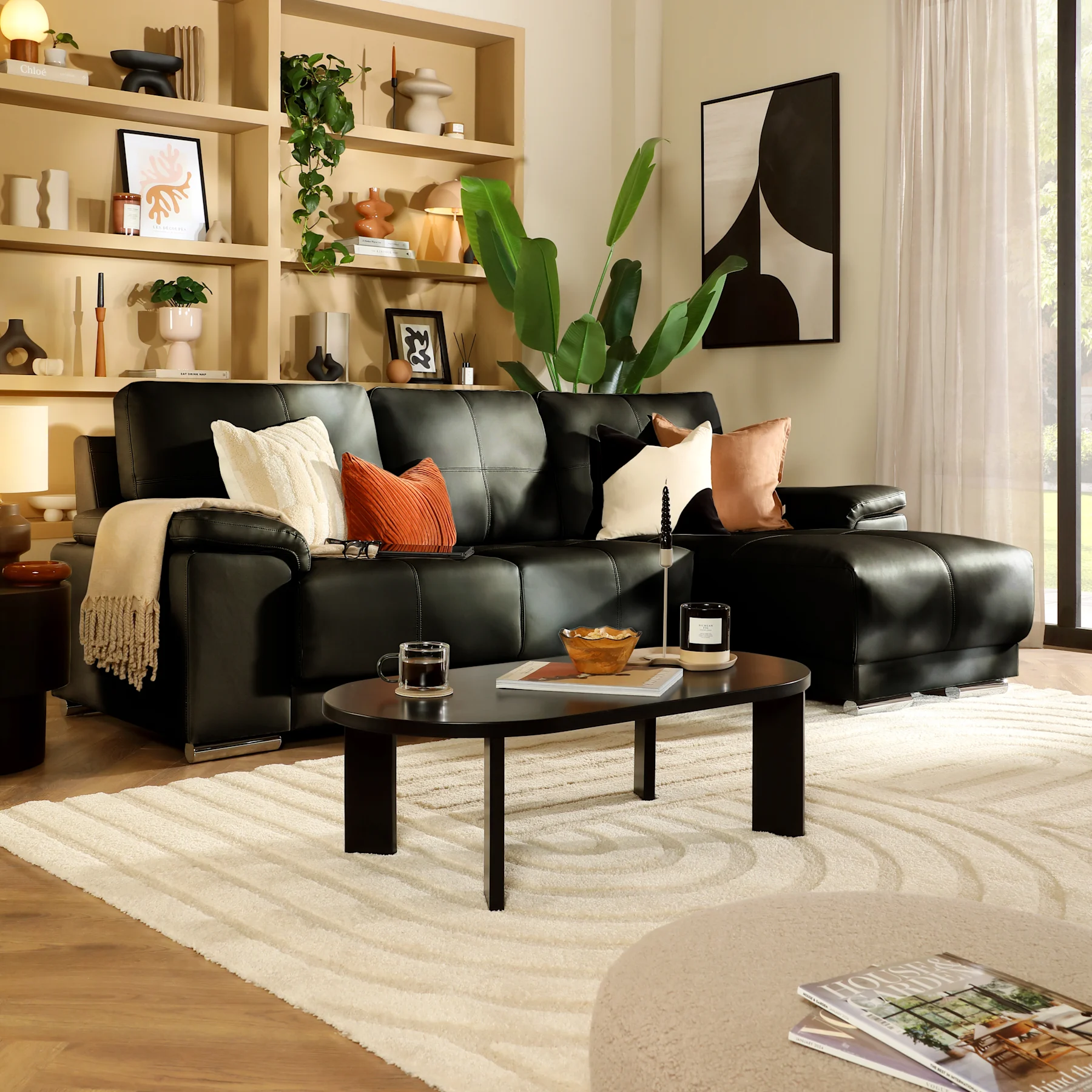 Kansas L-Shape Corner Sofa, Right-Hand Facing, Black Premium Faux Leather