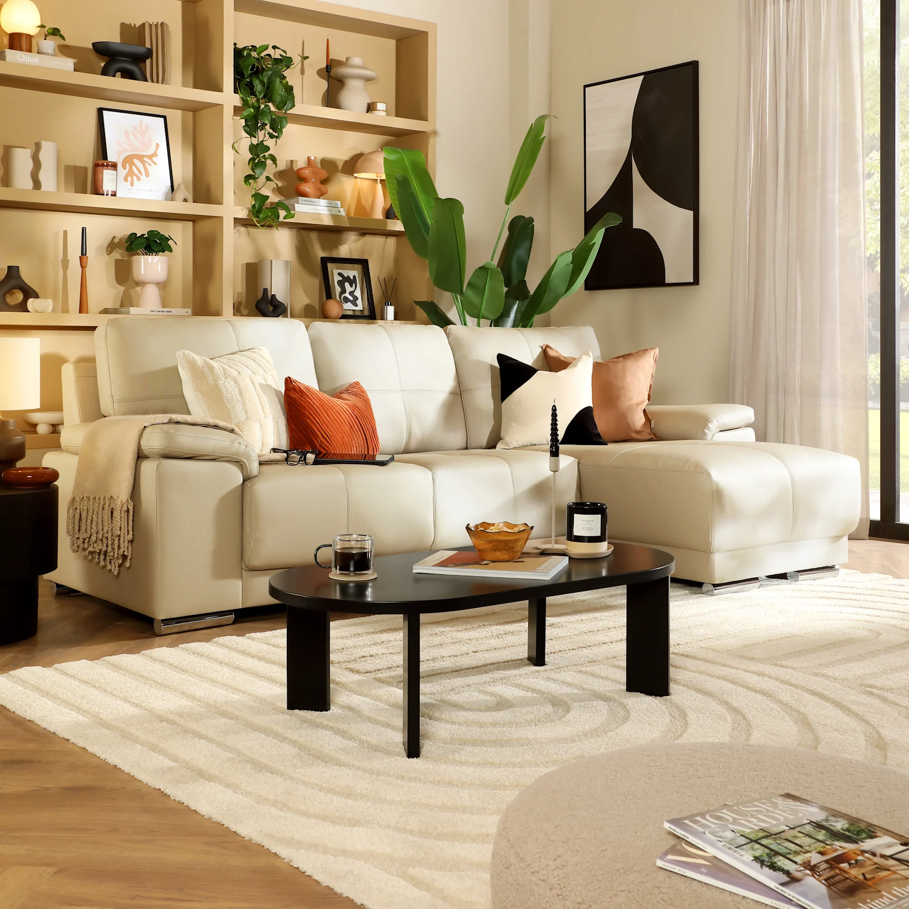 Kansas L-Shape Corner Sofa, Right-Hand Facing, Ivory Premium Faux Leather