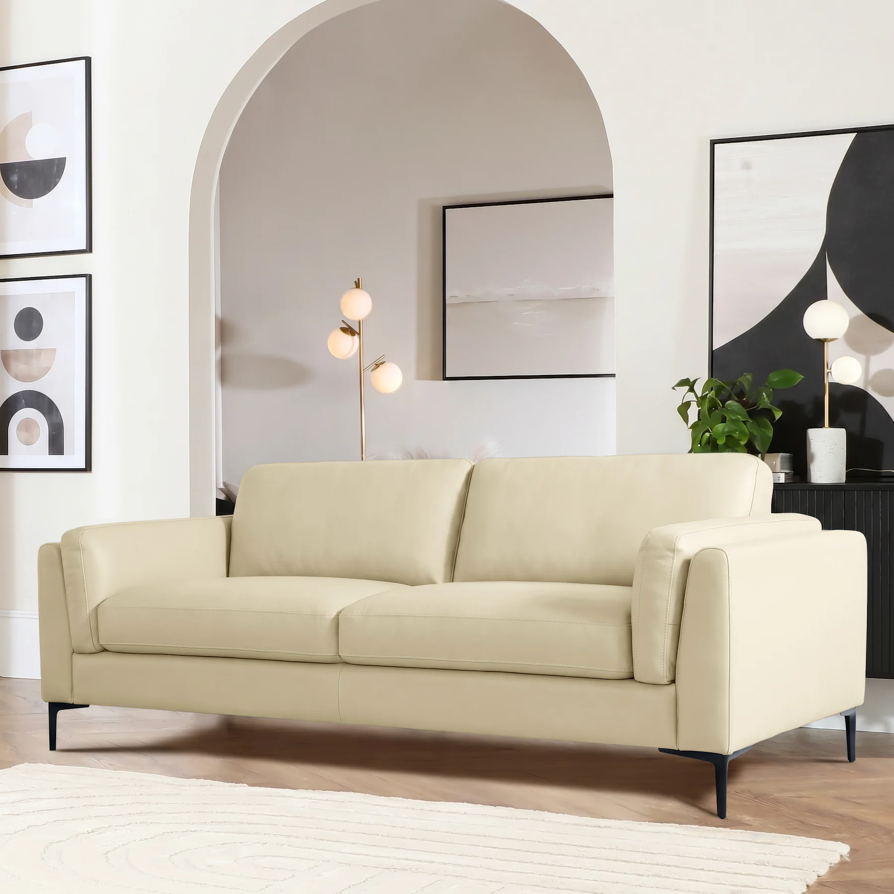 Lucia 3 Seater Sofa, Ivory Premium Faux Leather