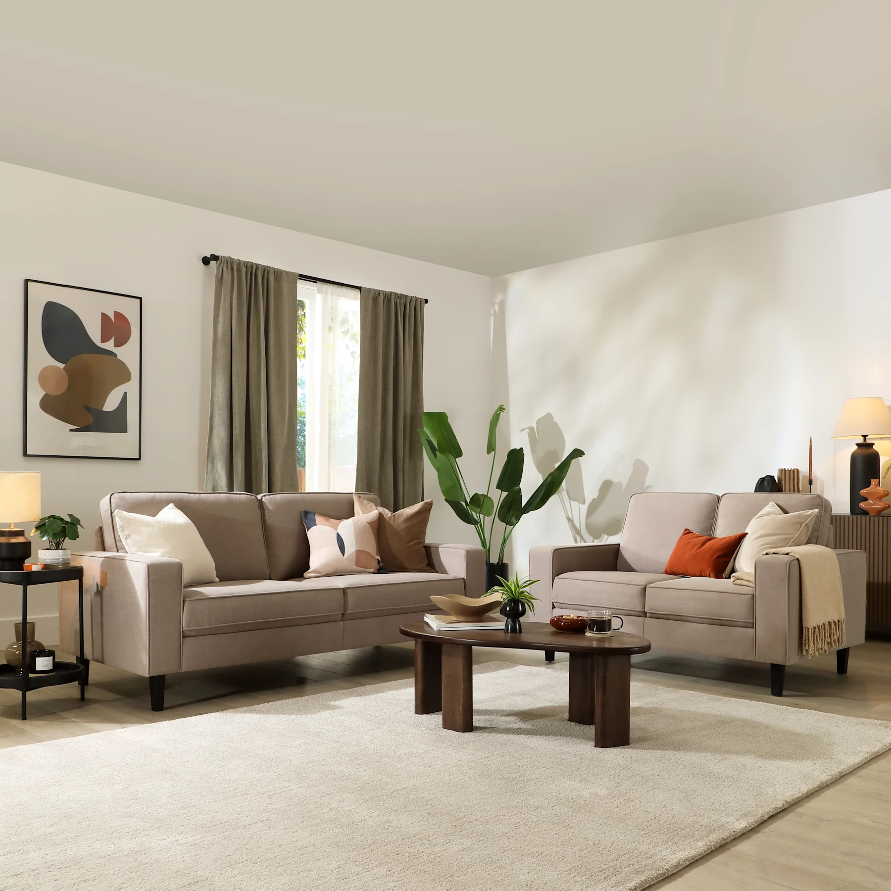 Monaco 3+2 Seater Sofa Set, Beige Classic Plush Fabric