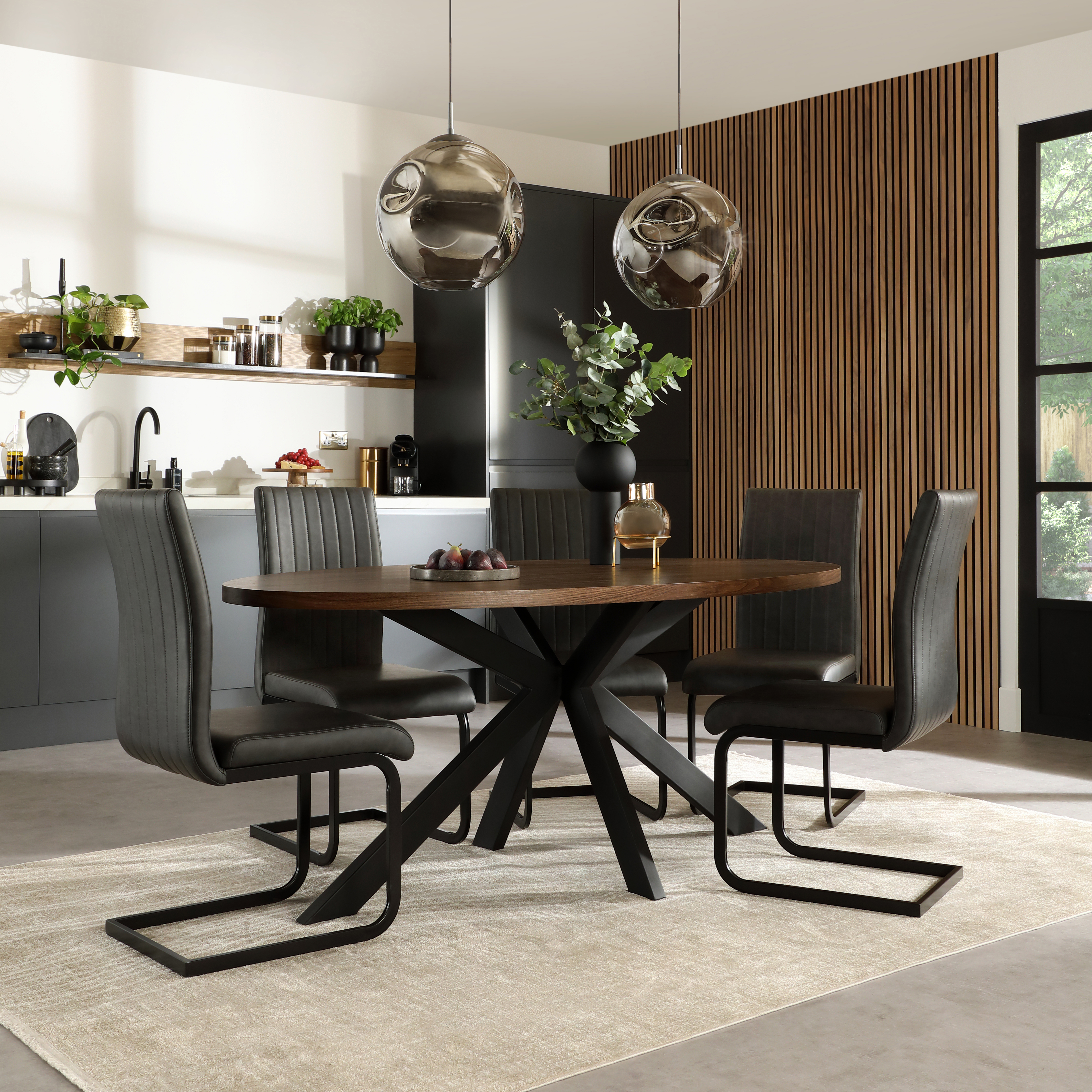 Madison Oval Industrial Dining Table & 4 Perth Chairs, Walnut