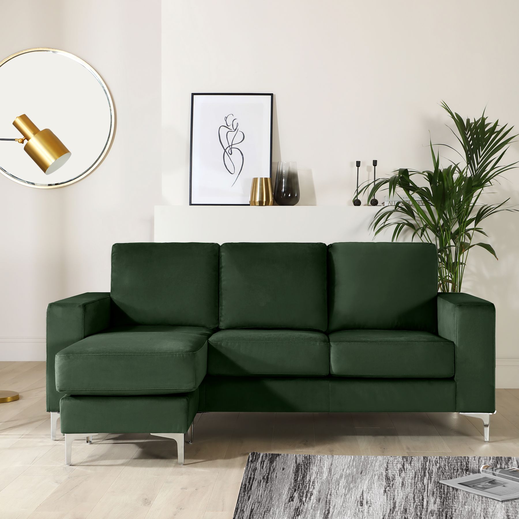 Baltimore L-shape Corner Sofa, Moss Green Classic Velvet Only £699.99