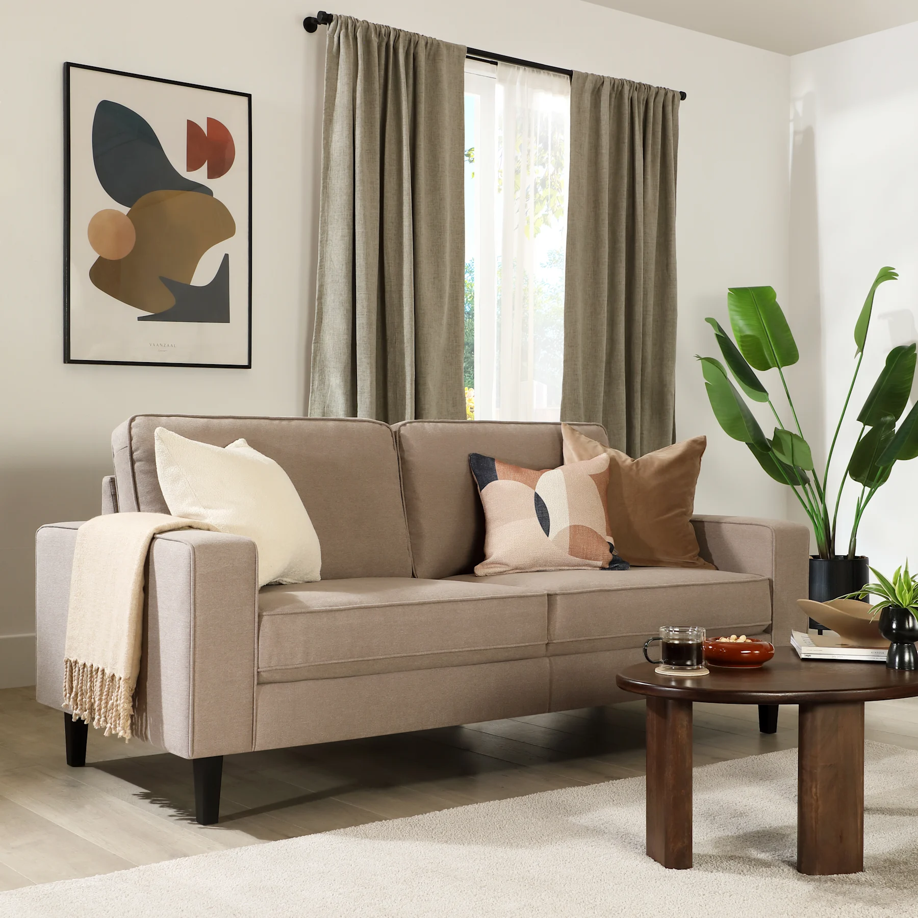 Monaco 3 Seater Sofa, Beige Classic Plush Fabric