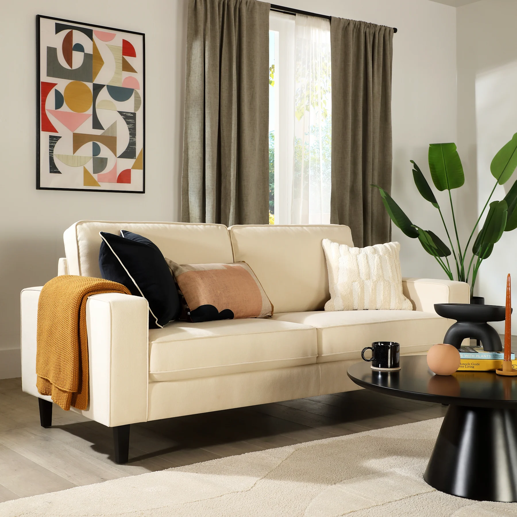Monaco 3 Seater Sofa, Ivory Classic Plush Fabric