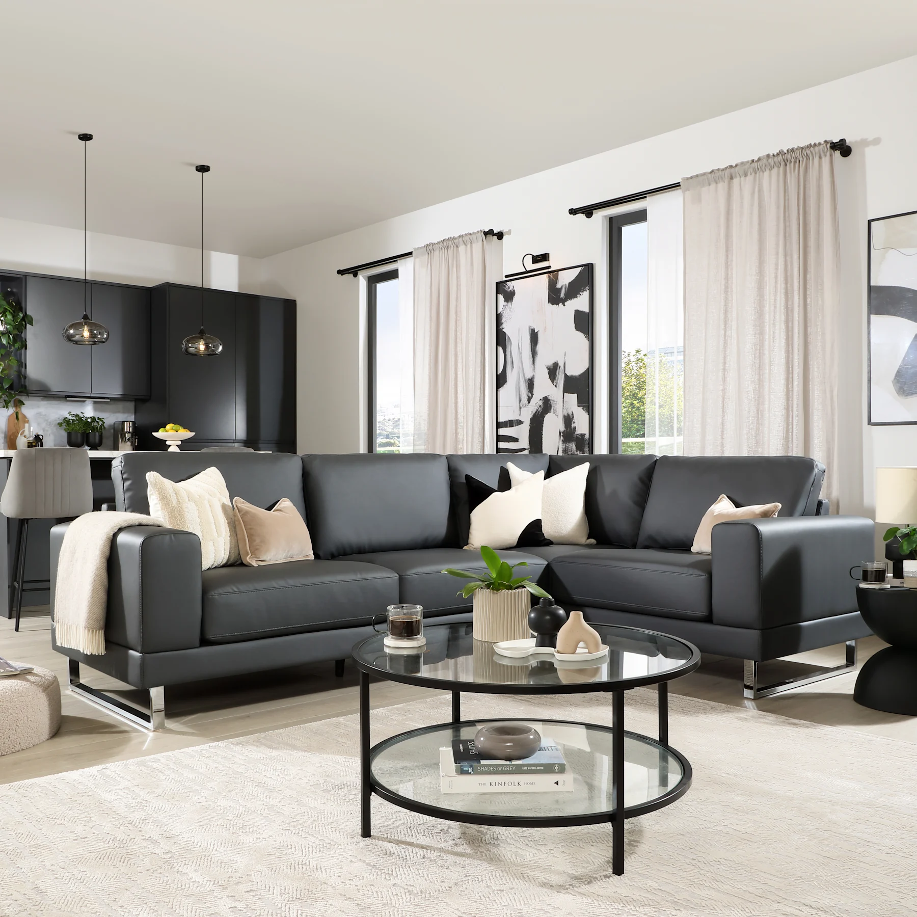 Alessia L-Shape Corner Sofa, Right-Hand Facing, Grey Premium Faux Leather