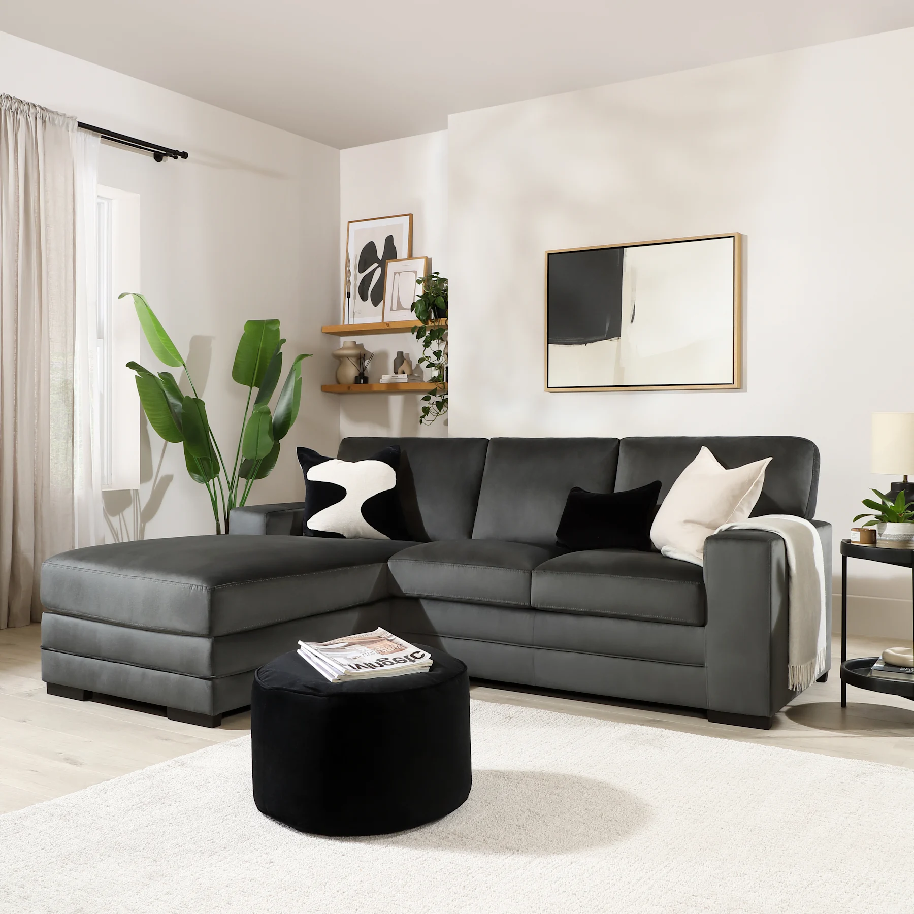 Manhattan L-Shape Corner Sofa, Left-Hand Facing, Charcoal Grey House Velvet