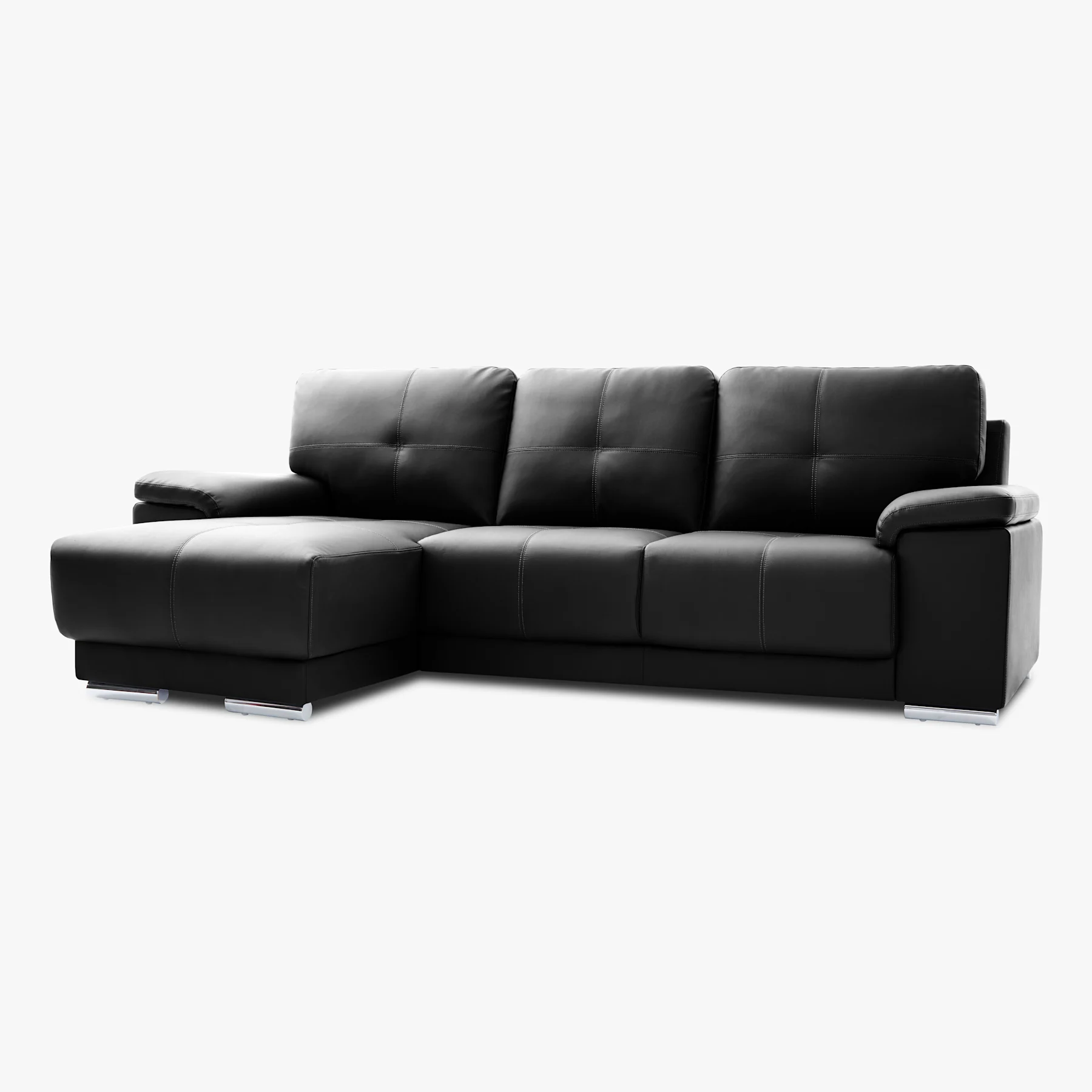 Kansas L-Shape Corner Sofa, Left Hand Facing, Black Premium Faux Leather