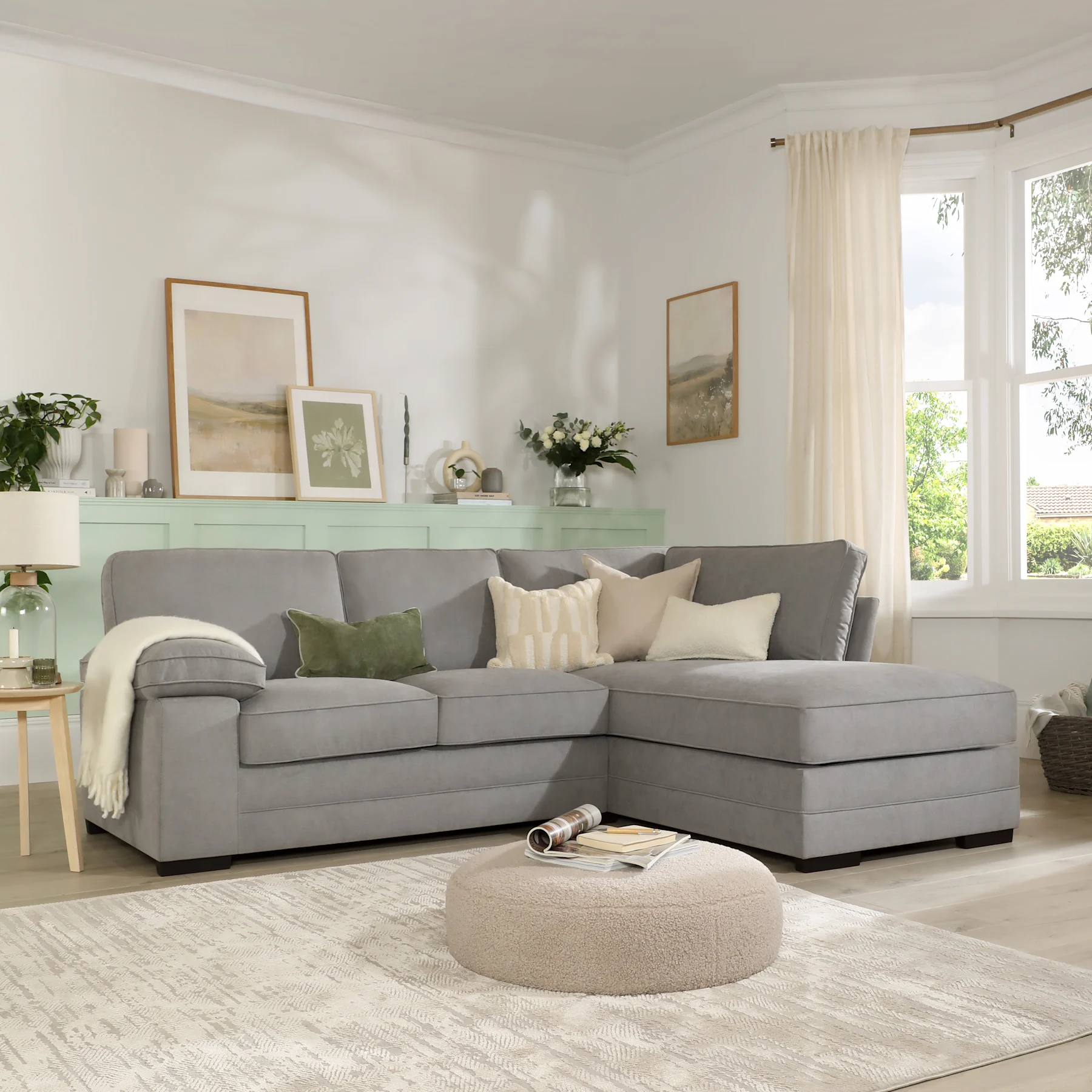 Chatham L-Shape Corner Sofa, Right-Hand Facing, Grey House Plush Fabric